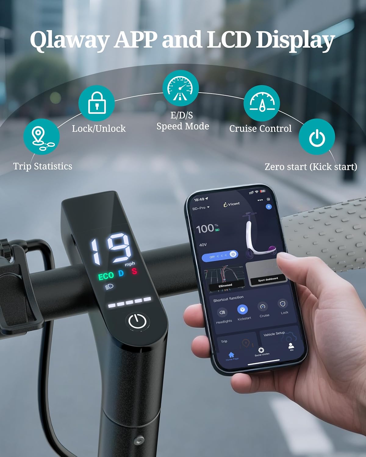 Qlaway Electric Scooter for Adults, 350W/500W Motor, 16-22 Miles Range, 8.5'/10' Solid Tires, Dual Braking & Suspension, Folding Portable Commuting E-Scooter with App