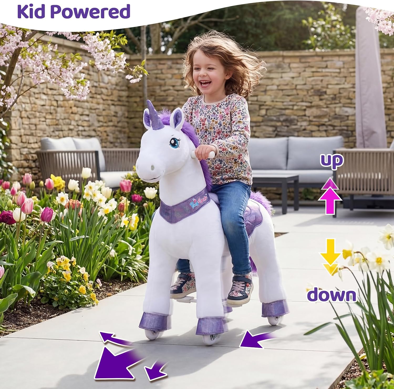 PonyCycle Ride on Unicorn Riding Unicorn Toys with Brake No Battery Required Interactive Toy Unicorn Gifts for Girls (30' Height/Size 3 for Age 3-4) Riding Horse Stuffed Animal E313