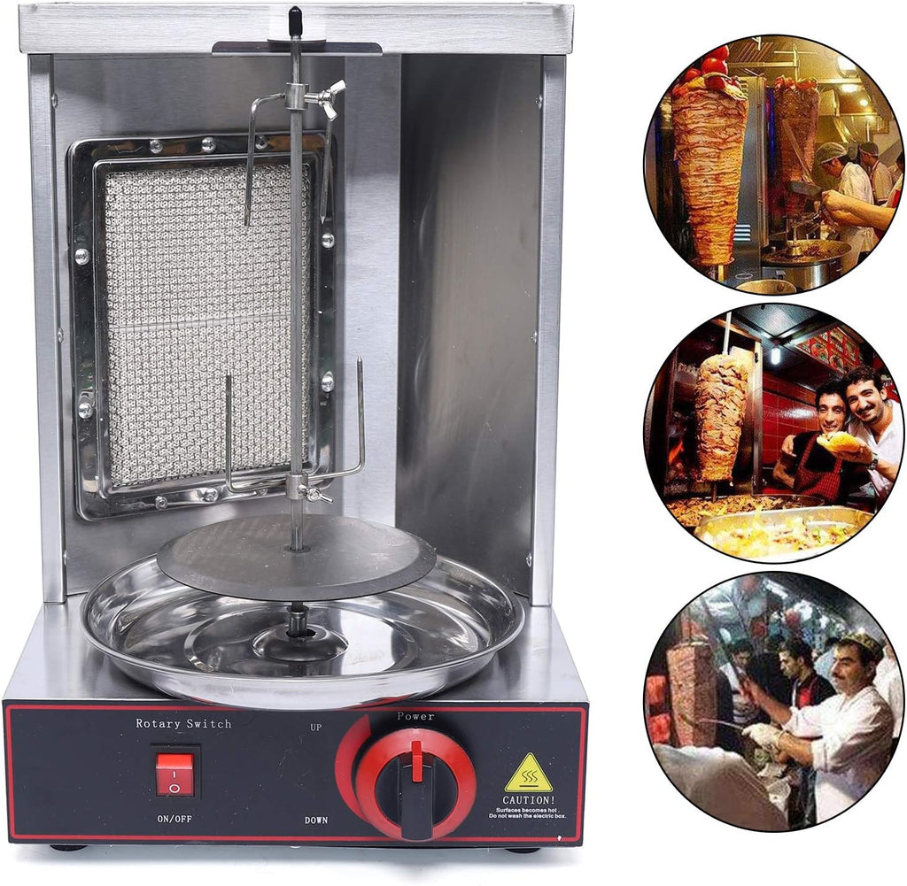 Shawarma Grill Machine Countertop Vertical Rotating Rotisserie Shawarma Machine 110V Doner Kebab Machine Meat Grill Broiler Shawarma Gyro Grilling with Meat Catch Pan for Family Restaurants Gatherings