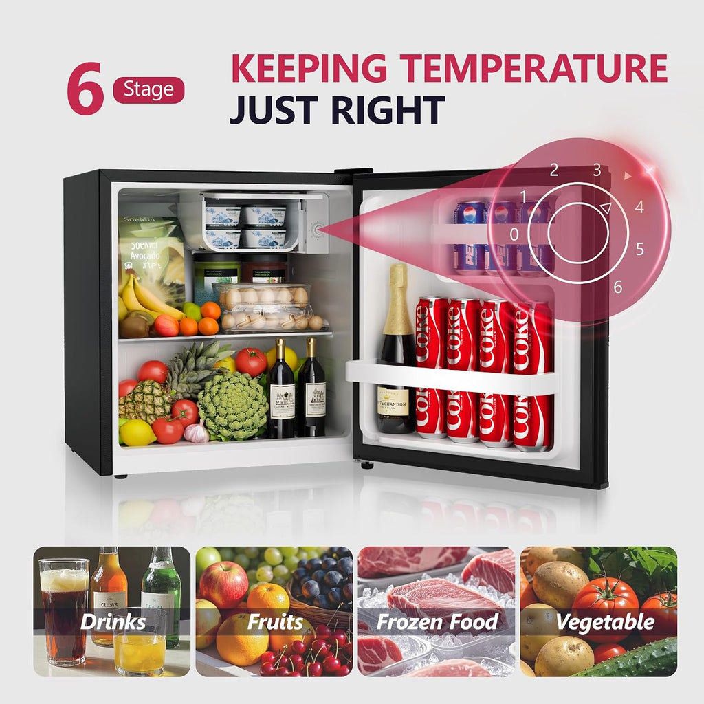Icyglee 1.7 Cu.Ft Mini Fridge with Freezer, Single Reversible Door Compact Refrigerator, Adjustable Thermostat&Energy Saving Mini Fridge for Bedroom, Dorm, Office, Low Noise, Black