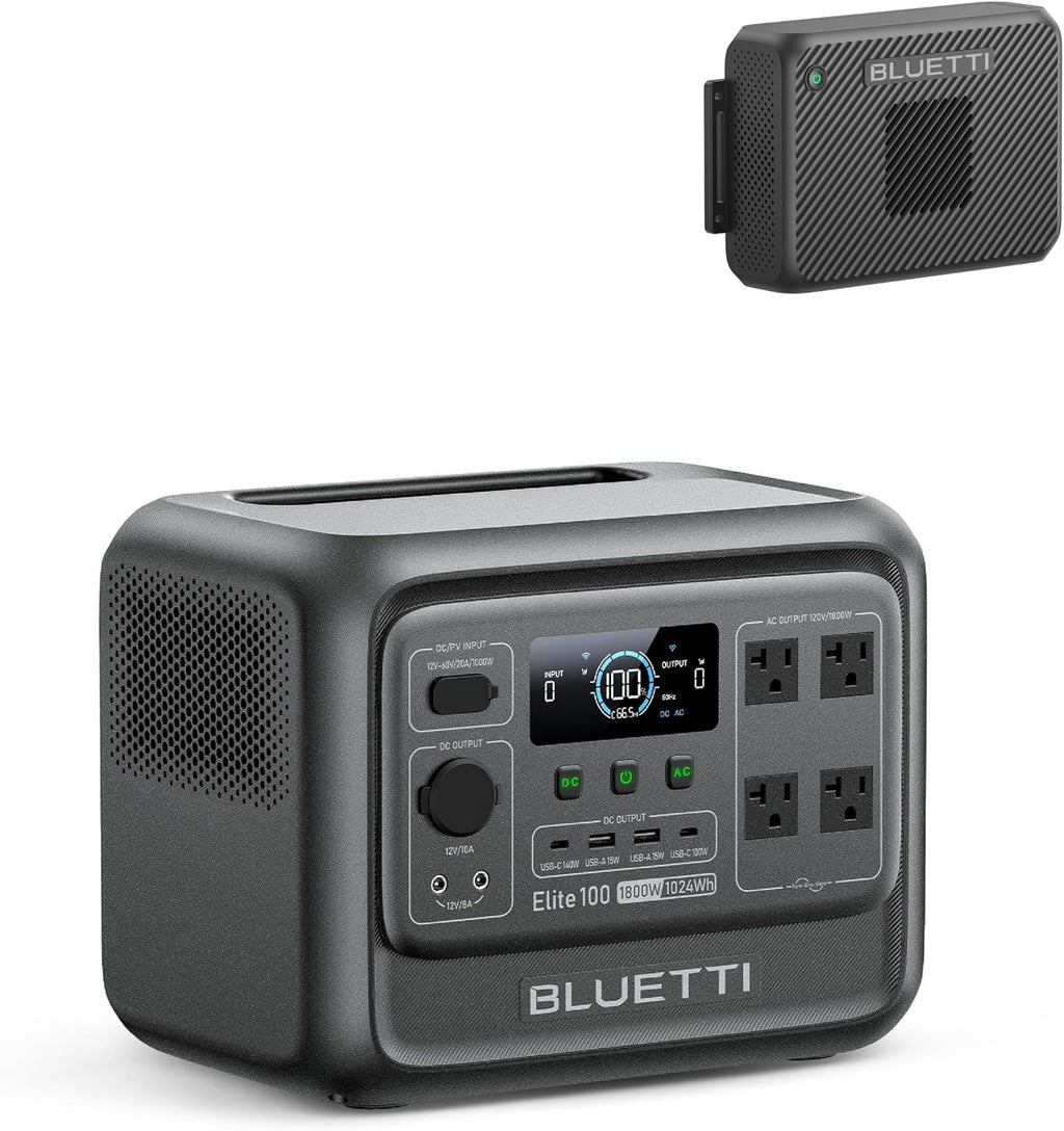 BLUETTI Elite 100 V2 Portable Power Station & Charger 2 (Ships Separately), 1024Wh LFP w/ 1800W AC, 1200W Alternator Charger, 1.2 H Full Charge via Car, Ideal for Car Camping, Vanlife, RV Travel