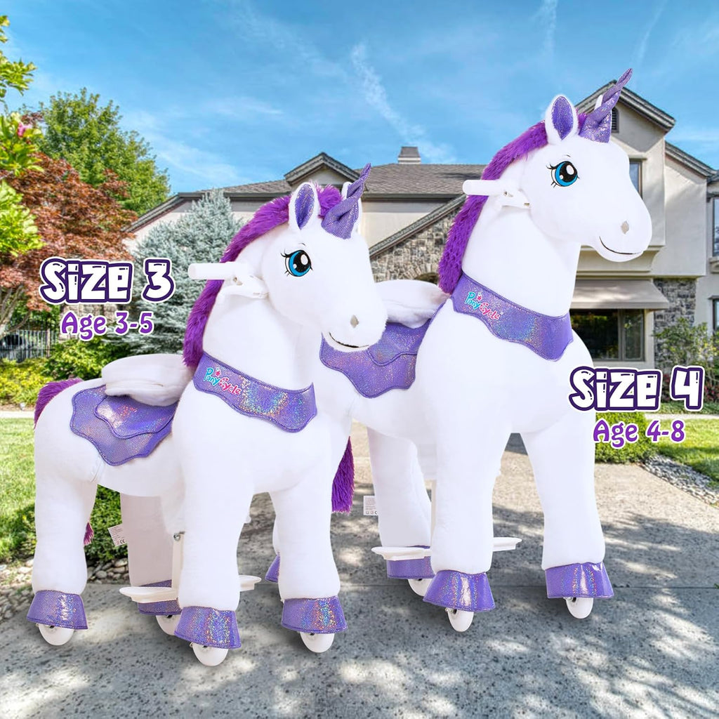 PonyCycle Ride on Unicorn Riding Unicorn Toys with Brake No Battery Required Interactive Toy Unicorn Gifts for Girls (30' Height/Size 3 for Age 3-4) Riding Horse Stuffed Animal E313