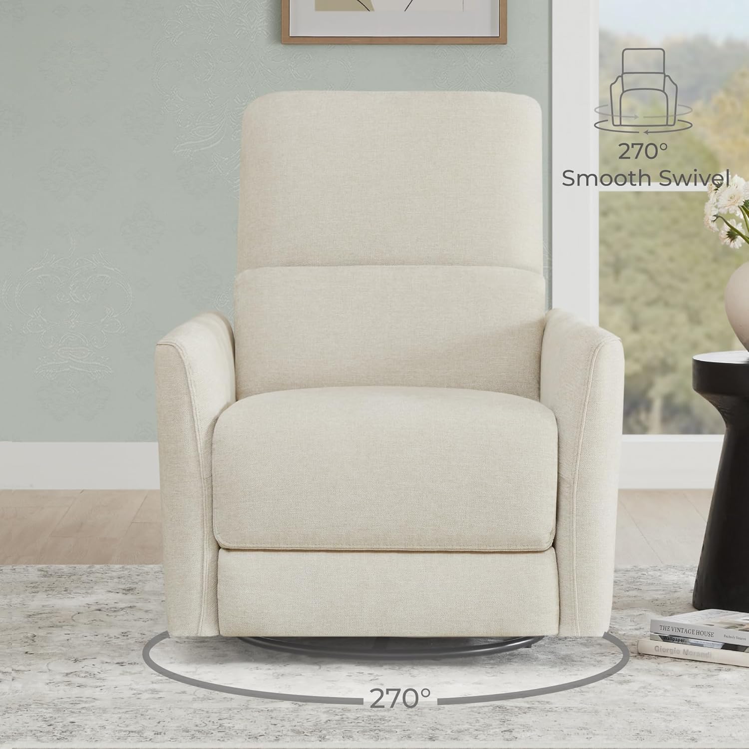 CHITA Power Recliner Chair Swivel Glider, FSC Certified Upholstered Living Room Nursery Reclining Sofa Chair with Lumbar Support, Linen