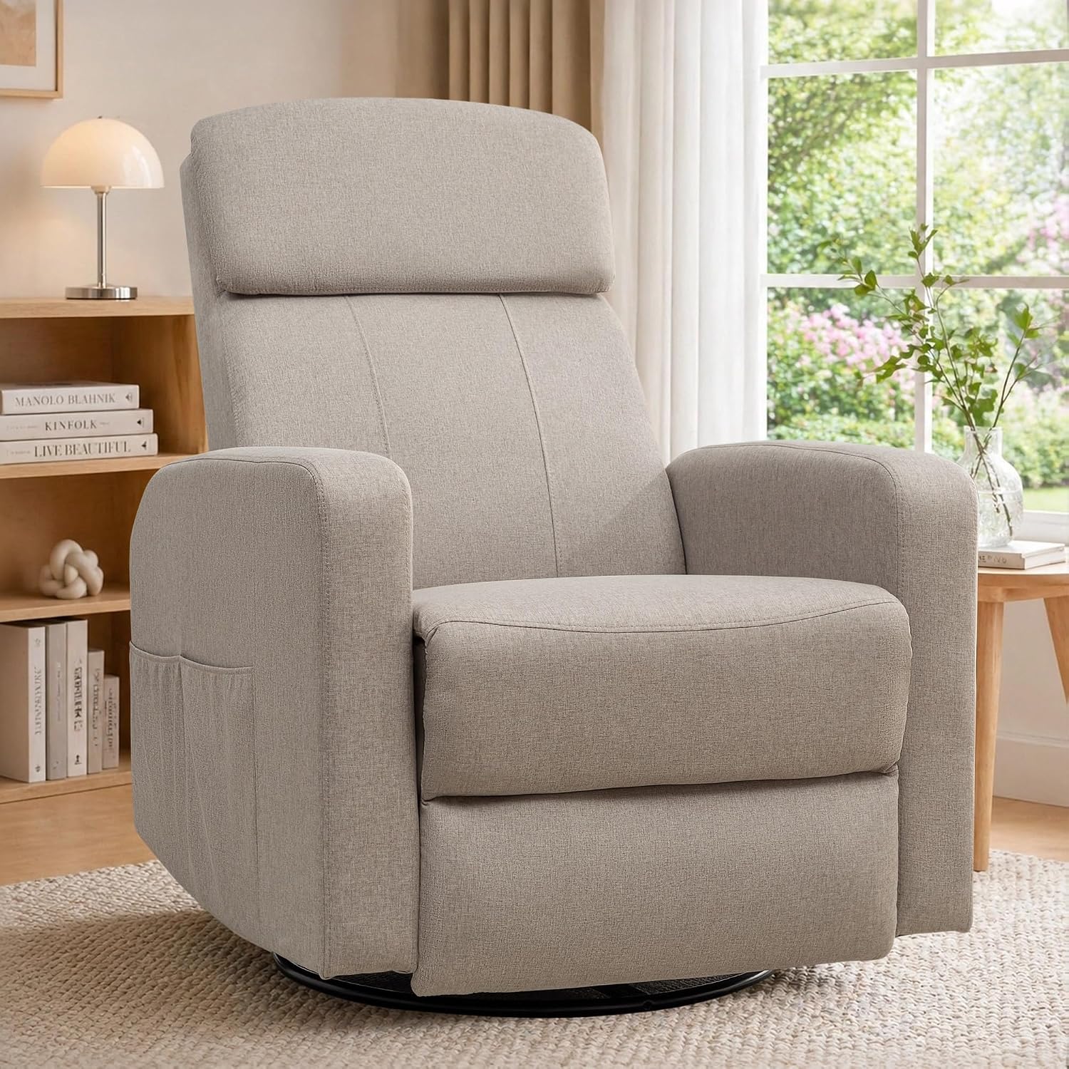 Korser Power Swivel Recliner Chairs for Adults, Electric Glider Rocking Chair Nursery, Glider Recliner Nursery Chair with Classified Side Pocket, Nursery Rocking Chairs with USB and Type-C Ports