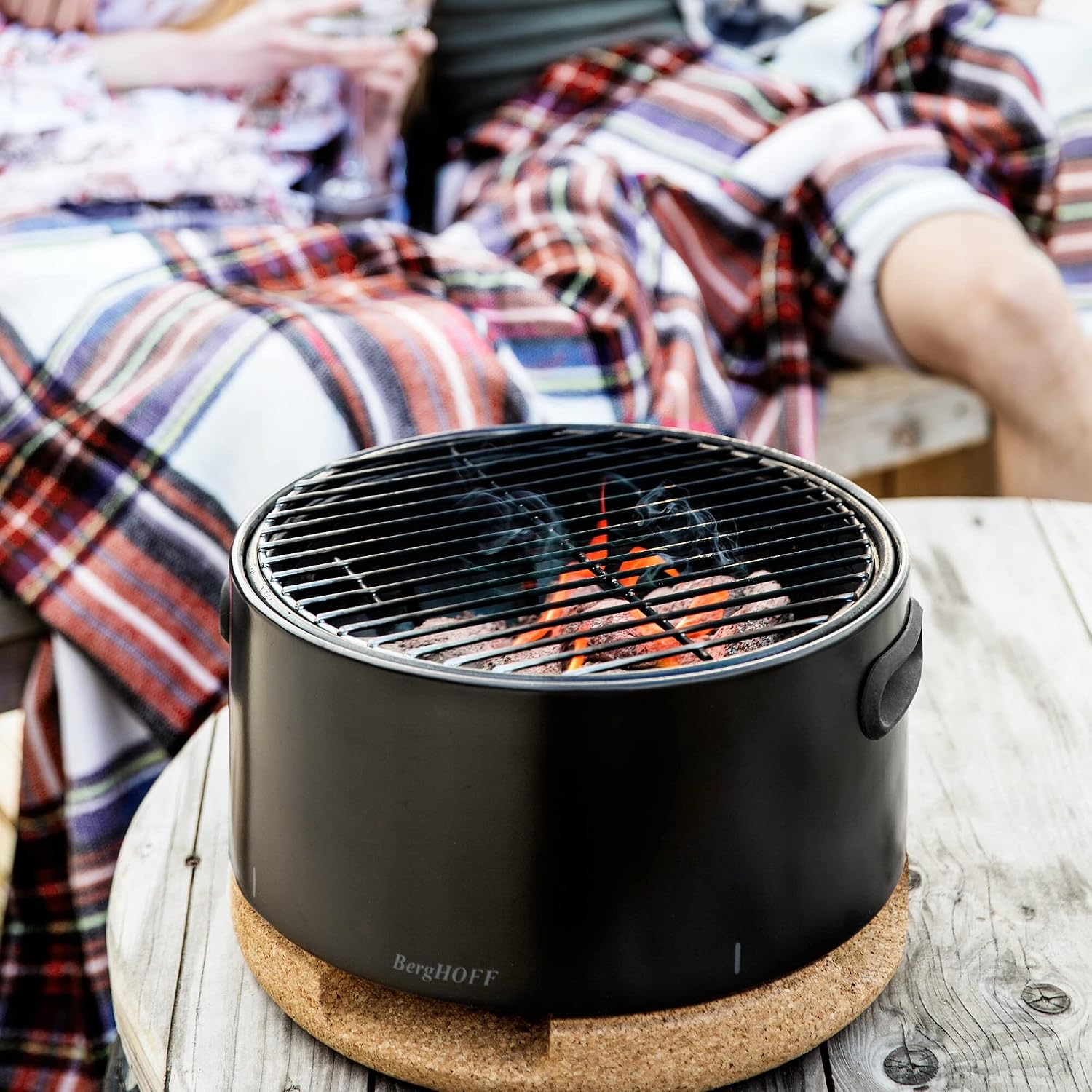 BergHOFF LEO Portable Tabletop BBQ Grill To-go grill with Heat Resistant Base Easy-carry strap & detachable handles, Removable elements, Adjustable airflow, 13.75', Black