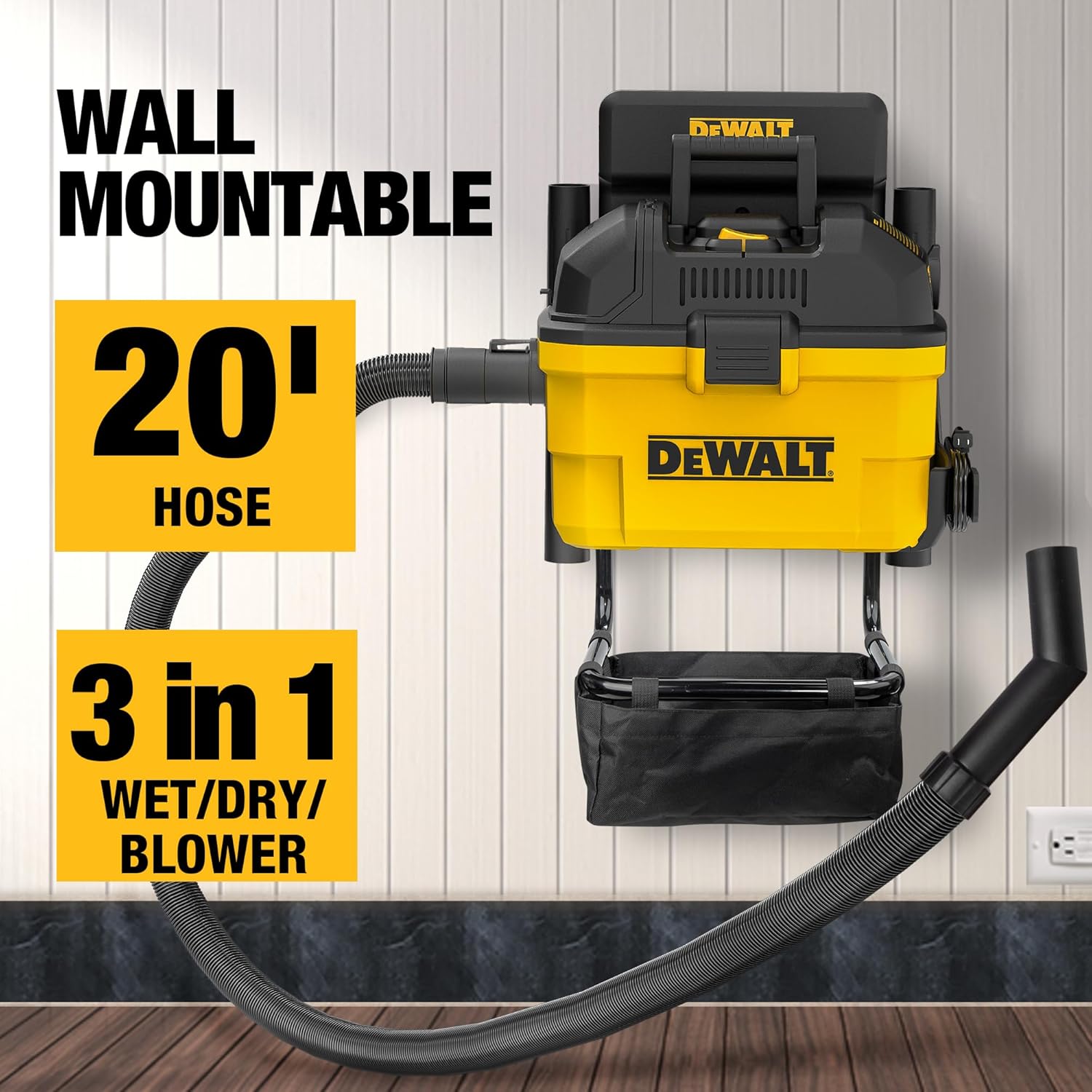 DEWALT Portable 6 Gallon 5 Horsepower Wall-Mounted Garage Wet Dry Vacuum Cleaner DXV06G