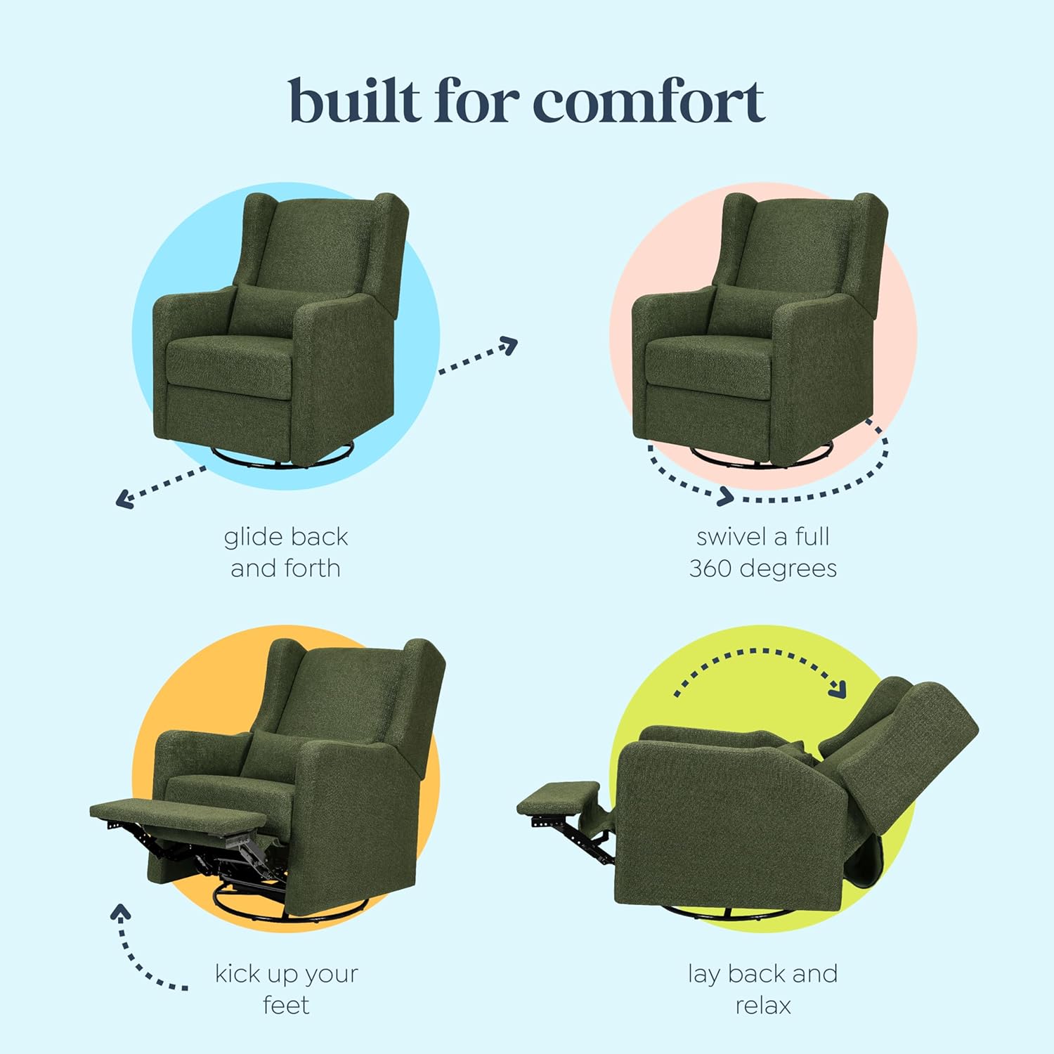 Davinci Carter's Arlo Recliner and Swivel Glider, Water Repellent & Stain Resistant, Greenguard Gold & CertiPUR-US Certified, Performance Forest Green Linen