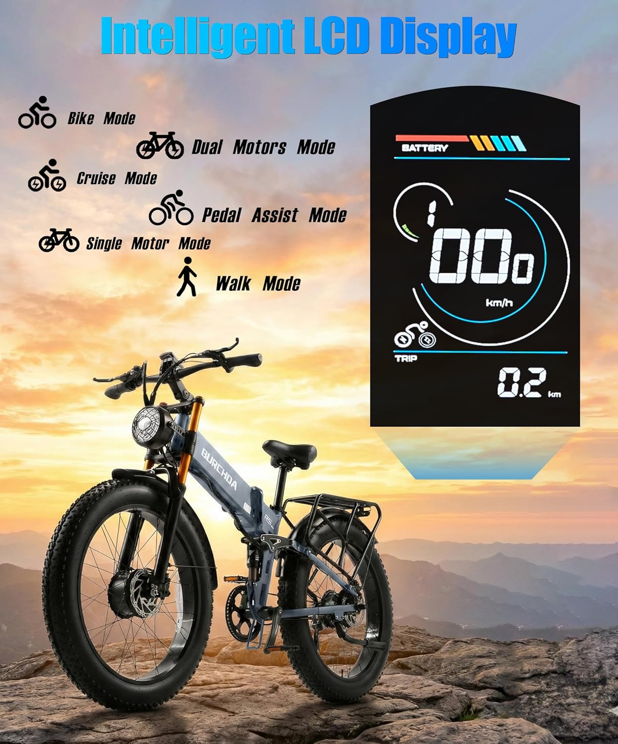 DAMSON Electric Bike for Adults Dual Motor AWD 5000W/3000W/1500W Peak 40MPH/30MPH Dirt Ebike, 52V/48V Max-Output Up to 65/80/120/160 Miles Long Range, 26' Full Suspension Fat Tire Mountains Bicycle