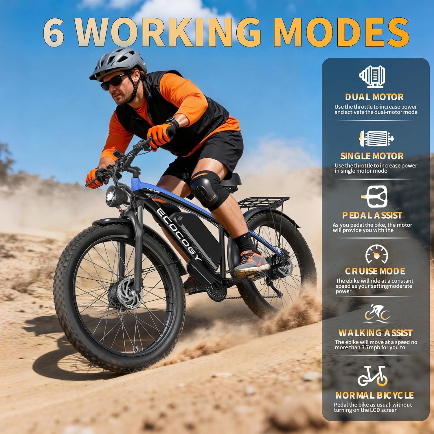 Dual Motor Electric Bikes for Adults, 6000W Peak Ebike, 52V 32Ah, Max 40-45 M P H &100 Miles E-Bike, Hydraulic Disc Brake, 26' Fat Tire Off Road Snow Mountain E-Bikes, 7-Speed Pedal Assist