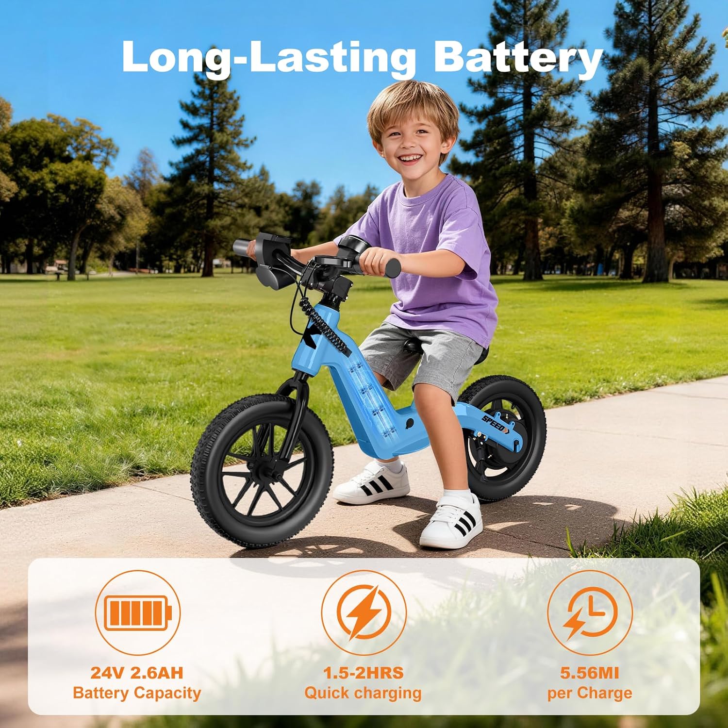 YunTopKids Electric Balance Bike for Kids Ages 3-5, 12 Inch Tires,Safe Start,3 Speeds up to 9.3 MPH,LCD,180W 24V Kids Electric Bike with Adjustable Seat,Fast Charger,LED Light