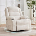 Rocking Recliner Chair for Adults Wide 360° Swivel Rocker Recliner with Cup Holder Nursery Glider with Upholstered Deep Seat Corduroy Lazy boy Chair for Living Room Beige