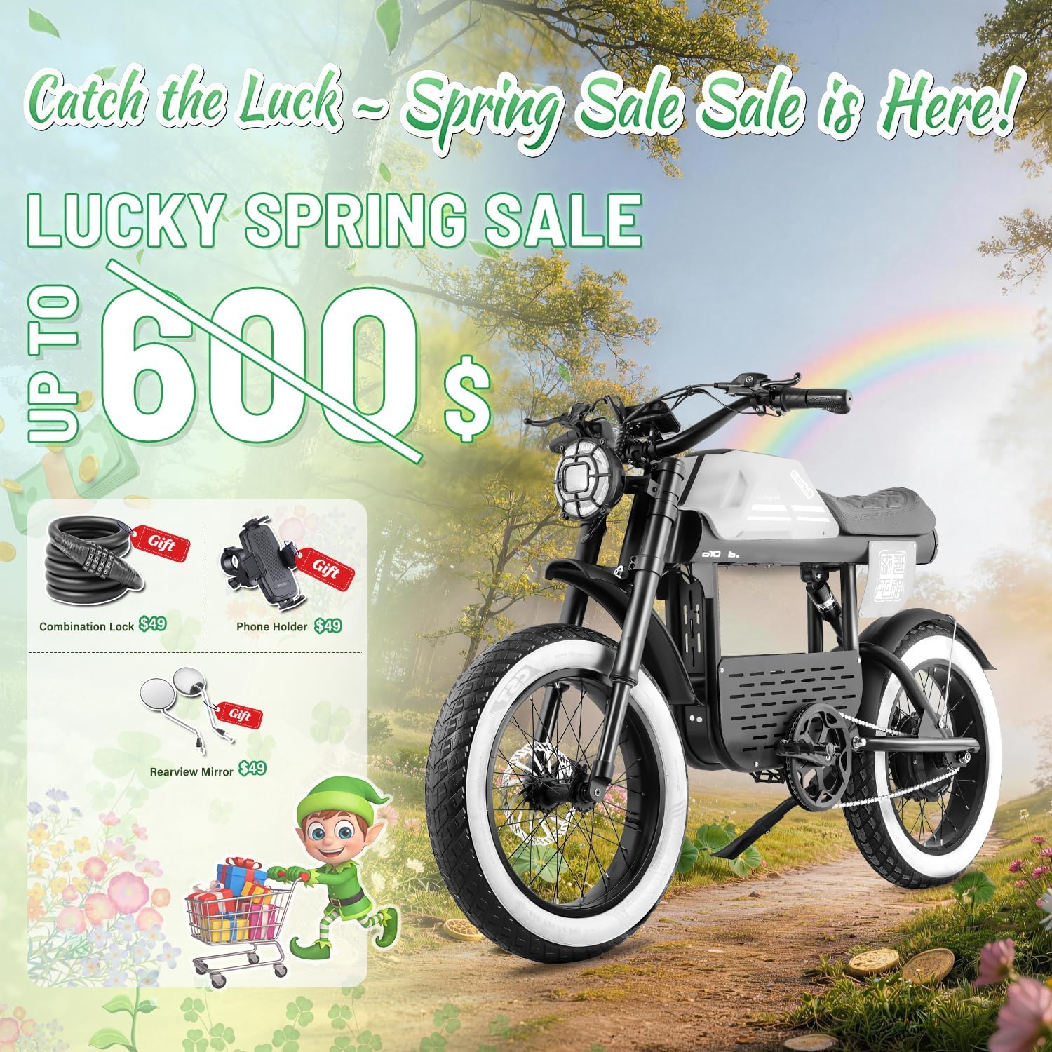 FT01 1700W Electric Dirt Bike 36MPH with 48V 30Ah, 135MM Front Fork & Dual Disc Hydraulic Brakes, 90Miles Long Range Electric Bike, 20' Fat Tire electric motorcycle for adults, electric scooter