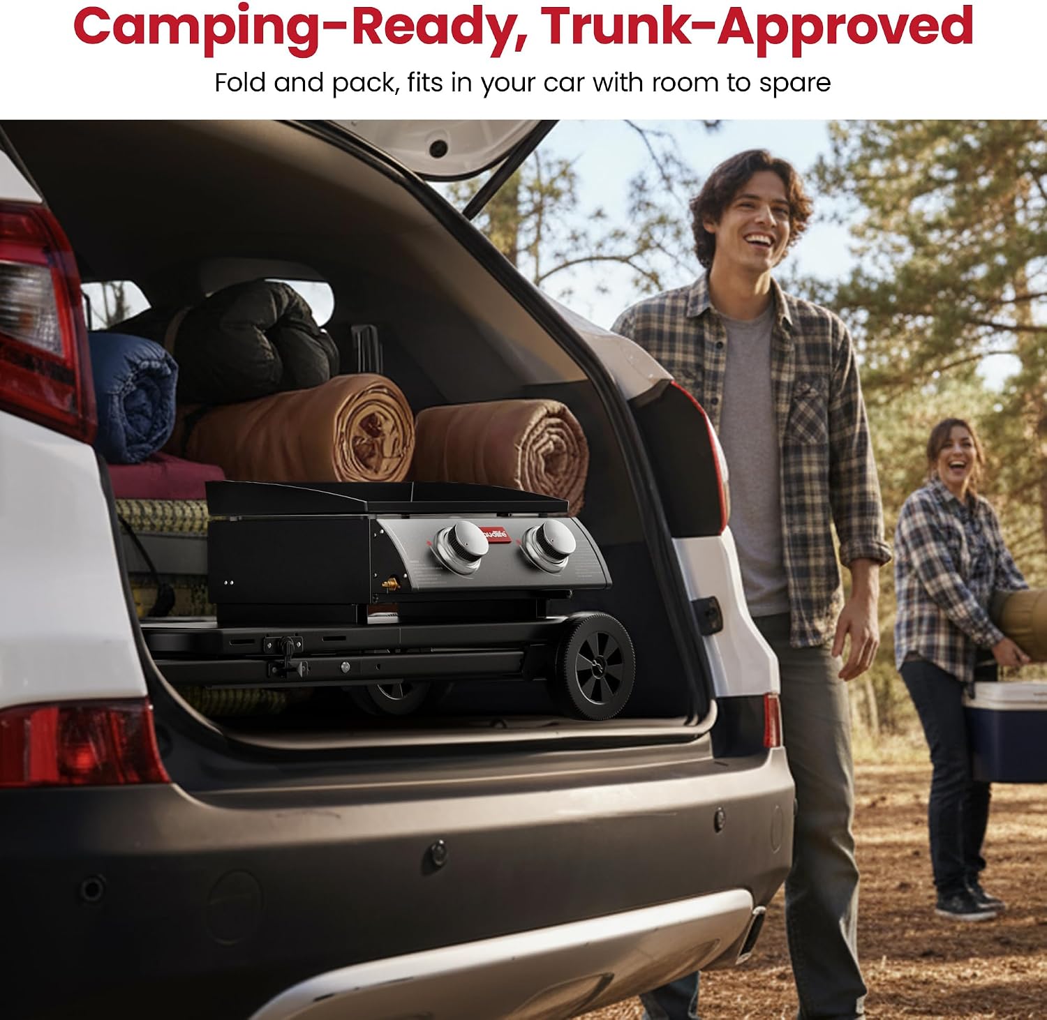 Laudlife Portable Propane Gas Griddle with Collapsible Stand, Non-Stick Enameled Cast Iron, 342 SQ.IN Cooking Space, 2 Burners Flat Top Griddles for Camping, Tailgating, Outdoor Cooking