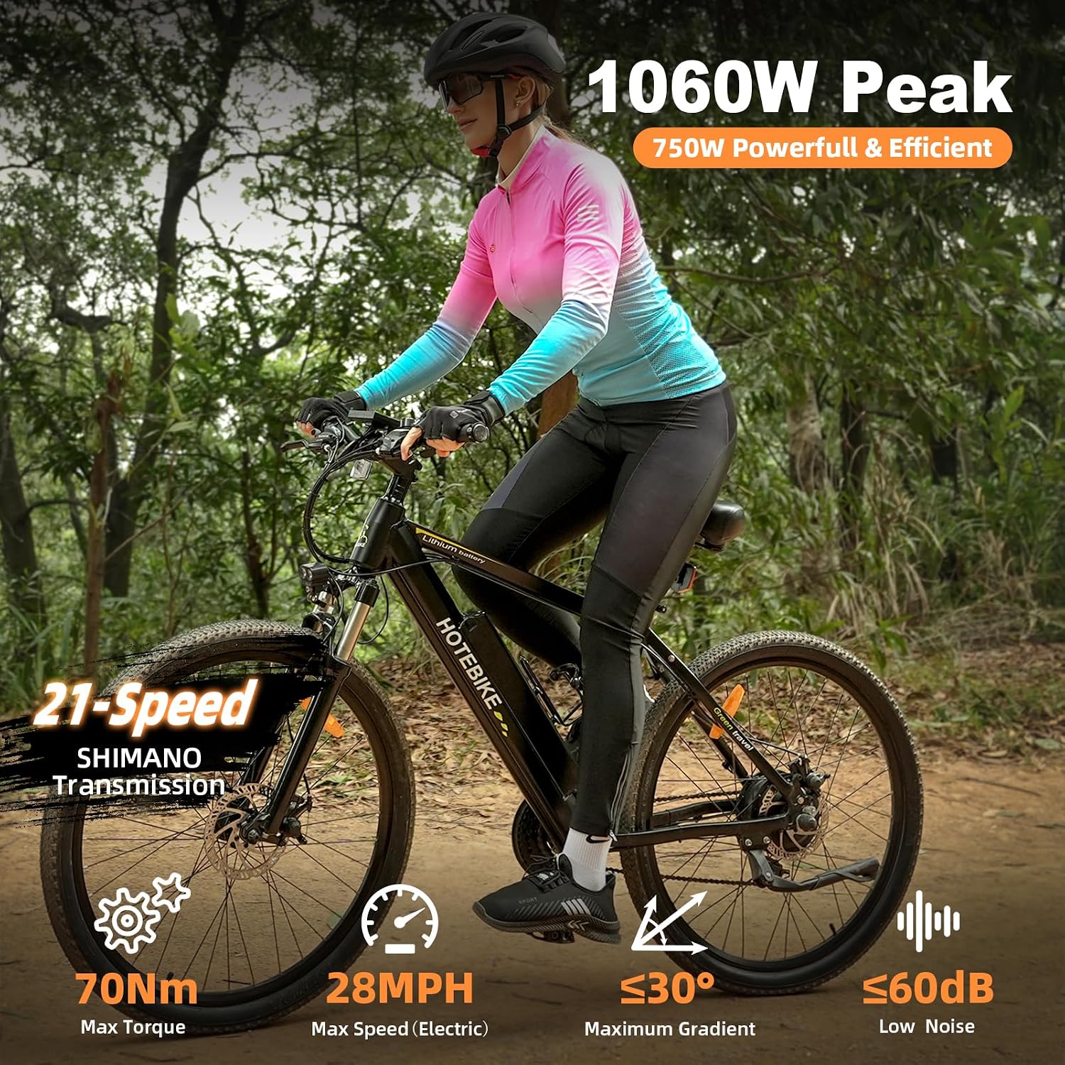 HOTEBIKE Electric Bike for Adult 750W Electric Mountain Bike 48V 13AH Removable Battery Ebike with Suspension Fork Aluminium Frame, Professional 21-Speed Gears