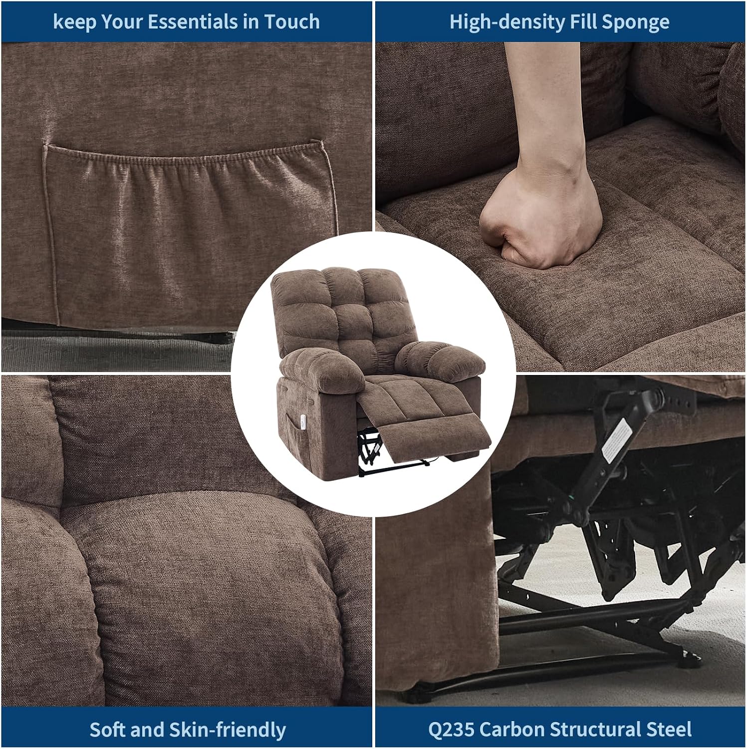 Garvee 21.4in Wide Recliner Chair,Massage & Heat Recliner Chair for Adults,Home Theater Seating with Lumbar Support,Ergonomic Breathable Fabric Nursery Rocking Chairs for Living Room