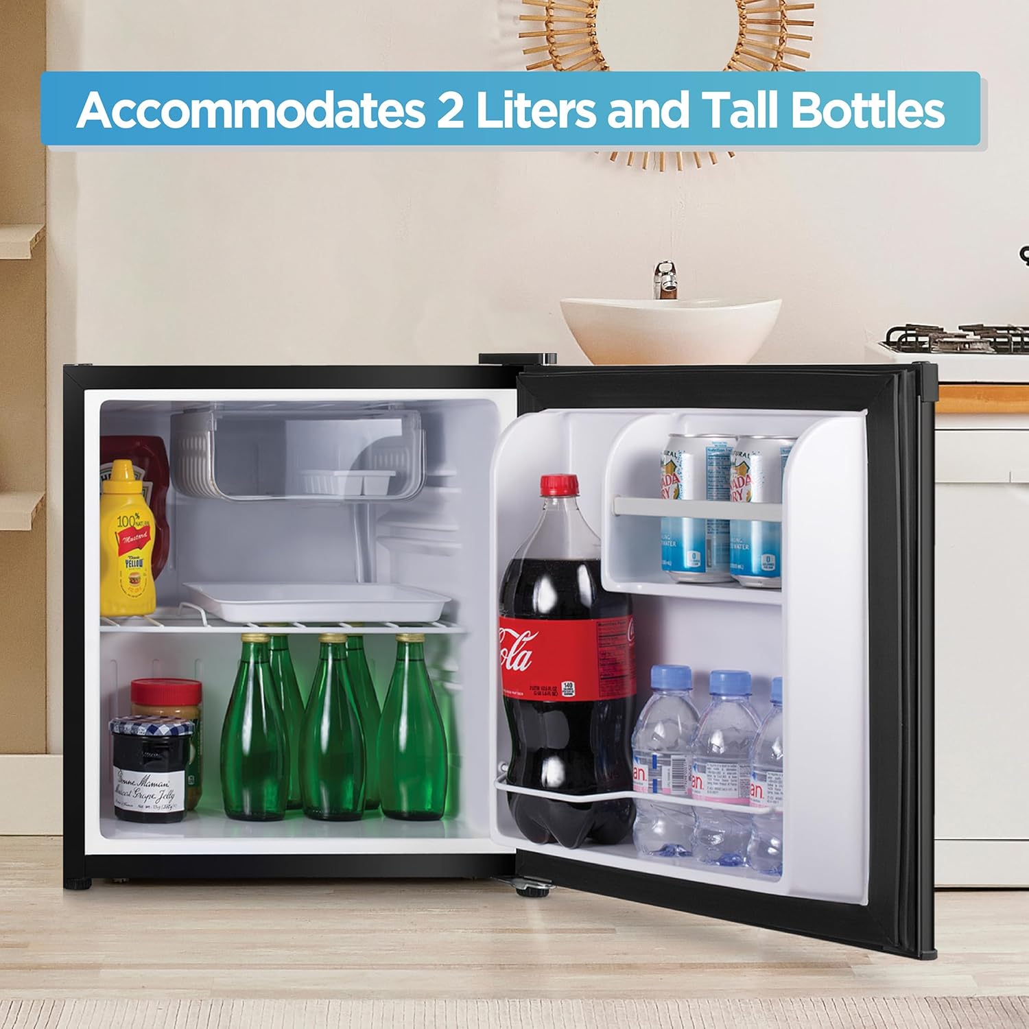 Commercial Cool 1.6 Cu. Ft. Compact Refrigerator, Single Door Mini Fridge with Chiller Compartment, Personal Fridge for Home or Dorm Room, R600a Refrigerant, CCR16B, Black