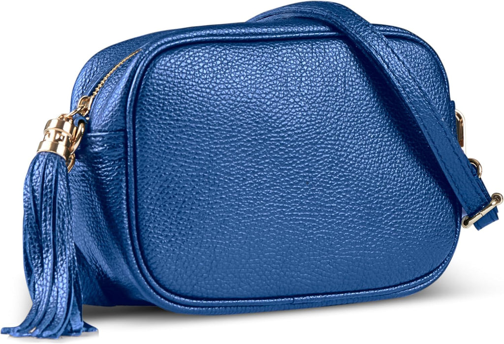 Italian Calf Leather Crossbody Bag for Women with Tassel Zipper | Small Camera Purse Shoulder Handbag Pocketbook