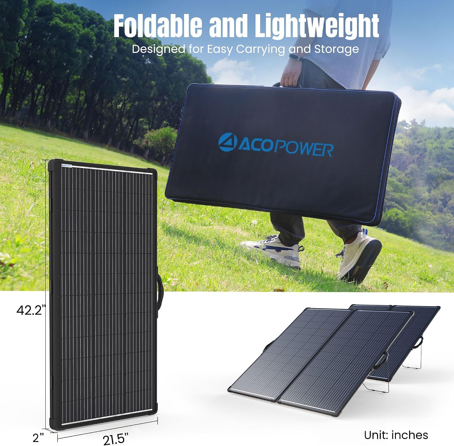 ACOPOWER 400W Mono Portable Foldable Solar Panel - 2pcs 200W, 25% Efficiency, Black, Professional Portable Style - Ideal for RV, Camping, Off Grid