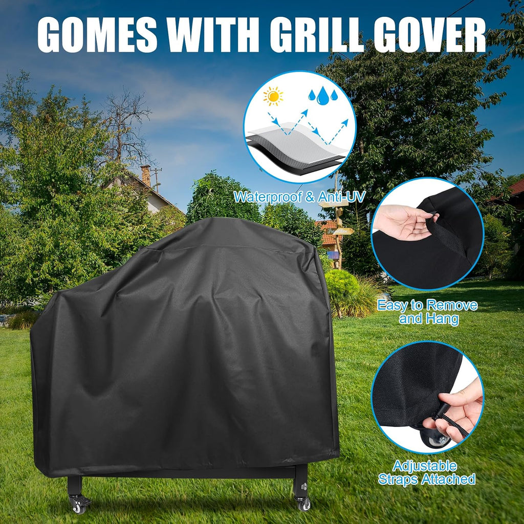 Outspark Grill Stand for Ninja Woodfire Outdoor Portable Prep Cart Table Station for Ninja XSKUNSTAND OG700 OG800 OG900 OO101 Series and Smoker Pizza Oven Accessories with Wheels & Grill Cover