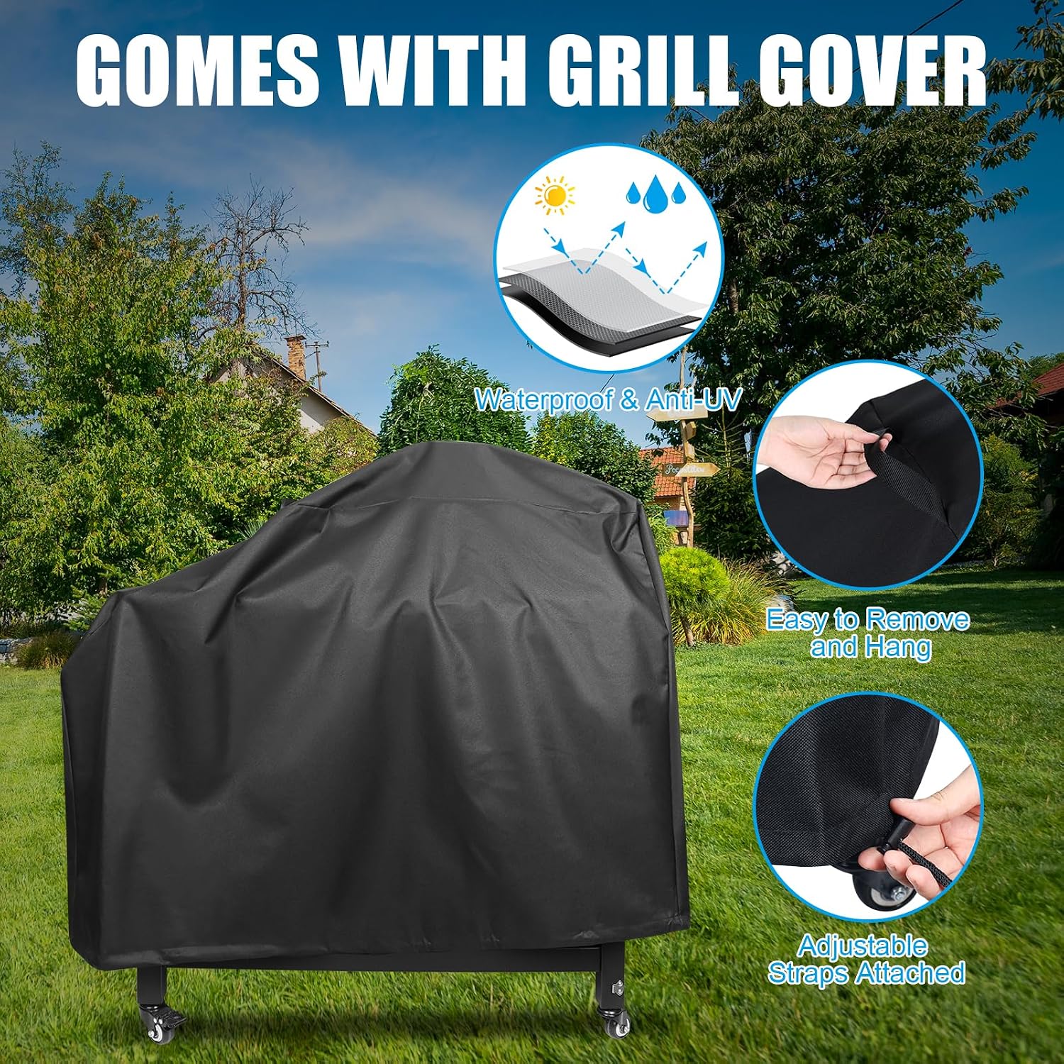 Outspark Grill Stand for Ninja Woodfire Outdoor Portable Prep Cart Table Station for Ninja XSKUNSTAND OG700 OG800 OG900 OO101 Series and Smoker Pizza Oven Accessories with Wheels & Grill Cover