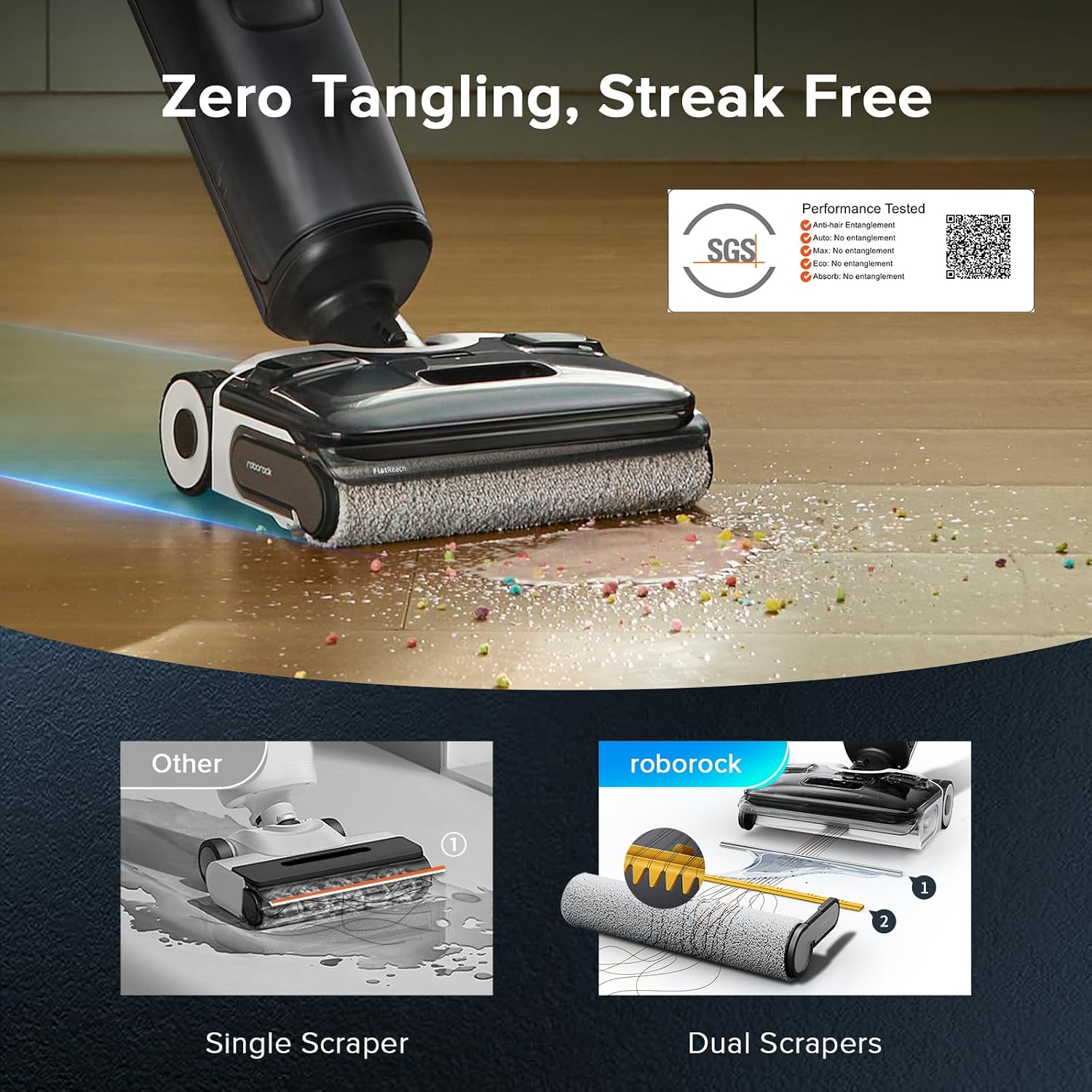 roborock F25 XT Wet Dry Vacuum Cleaner, Cordless Vacuum Mop All in One for Hard Floor, 20000Pa Hardwood Floor Cleaner with Zero Tangle, 194°F Hot Air Flash Drying Electric Mop, 180° Lie Flat, WiFi