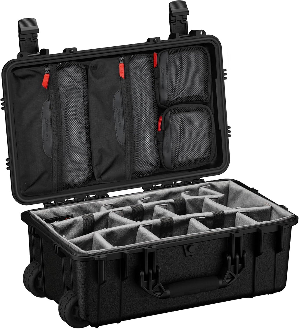 Condition 1 22' Large Rolling Lockable Hard Storage Case w/Padded Divider & Lid Organizer, Model 300, Waterproof Protective Box for Camera & Production Gear, Made in USA, 21.84'x13.82'x9' Black