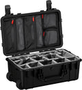 Condition 1 22' Large Rolling Lockable Hard Storage Case w/Padded Divider & Lid Organizer, Model 300, Waterproof Protective Box for Camera & Production Gear, Made in USA, 21.84'x13.82'x9' Black