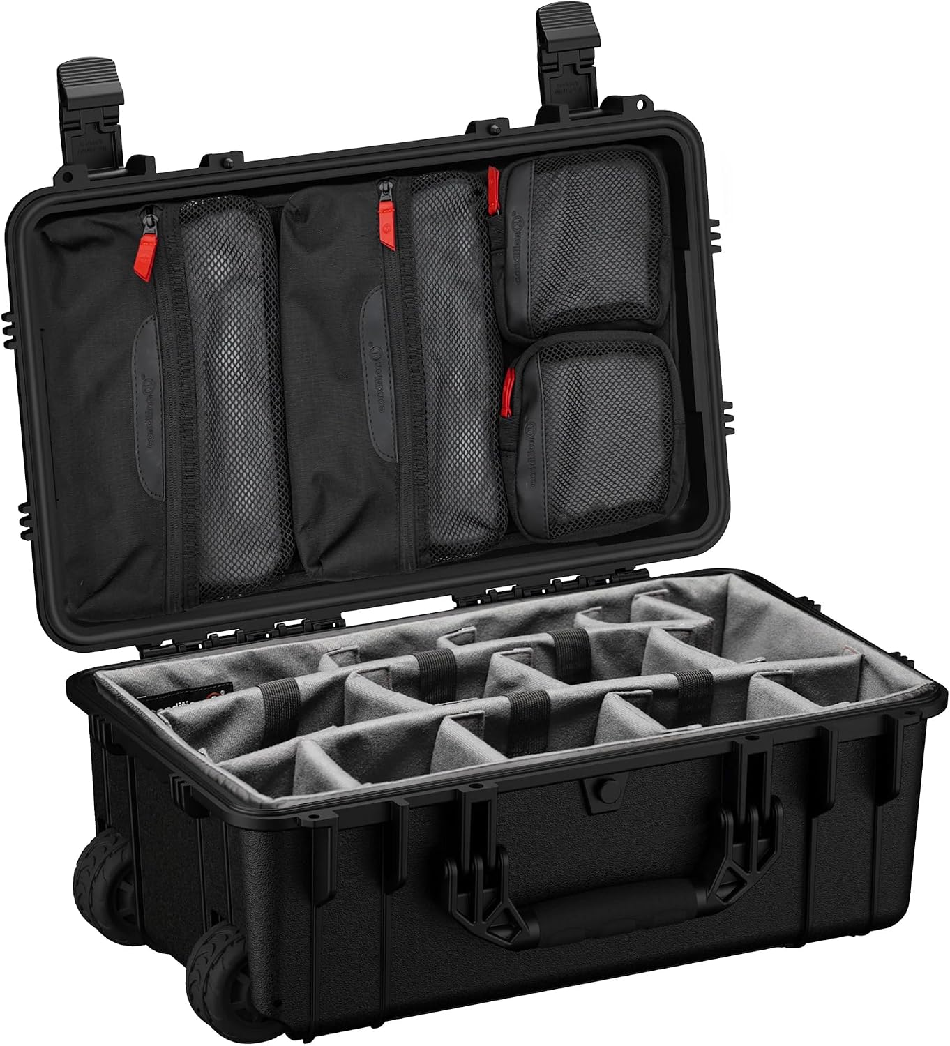 Condition 1 22' Large Rolling Lockable Hard Storage Case w/Padded Divider & Lid Organizer, Model 300, Waterproof Protective Box for Camera & Production Gear, Made in USA, 21.84'x13.82'x9' Black