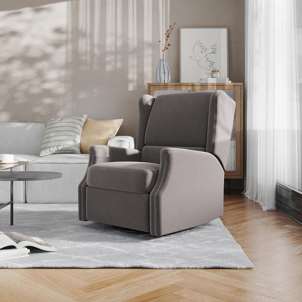 Flash Furniture Omma Swivel Glider Rocking Recliner, Manual Wingback Recliner with 360 Degree Swivel, for Living Room, Bedroom, or Nursery, Upholstered, Dark Gray
