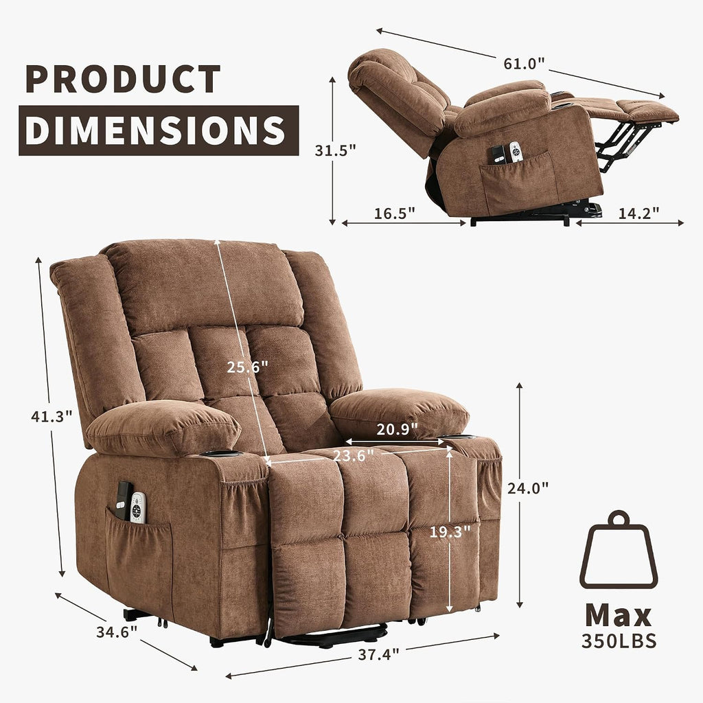 Garvee Power Lift Recliner Chair with Massage and Heat for Elderly Adults Lazy Boy Single Sofa Seat with 3 Positions 2 Side Pockets Cup Holders USB Ports Remote Control