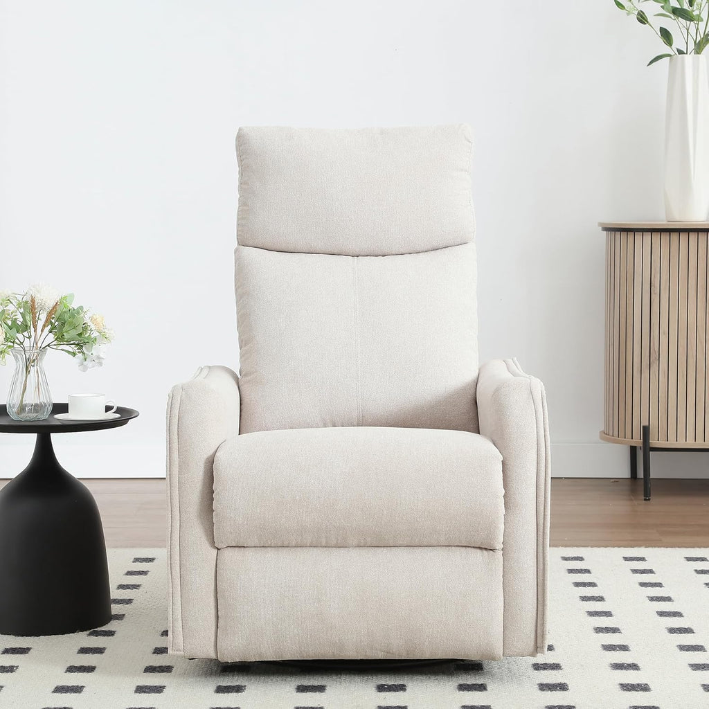 Trustyue Swivel Rocker Recliner Chair, 360° Swivel Recliner with Heat and Massage, Rocker Recliner Nursery Glider Chair with Side Pockets for Living Room (Beige, Fabric)