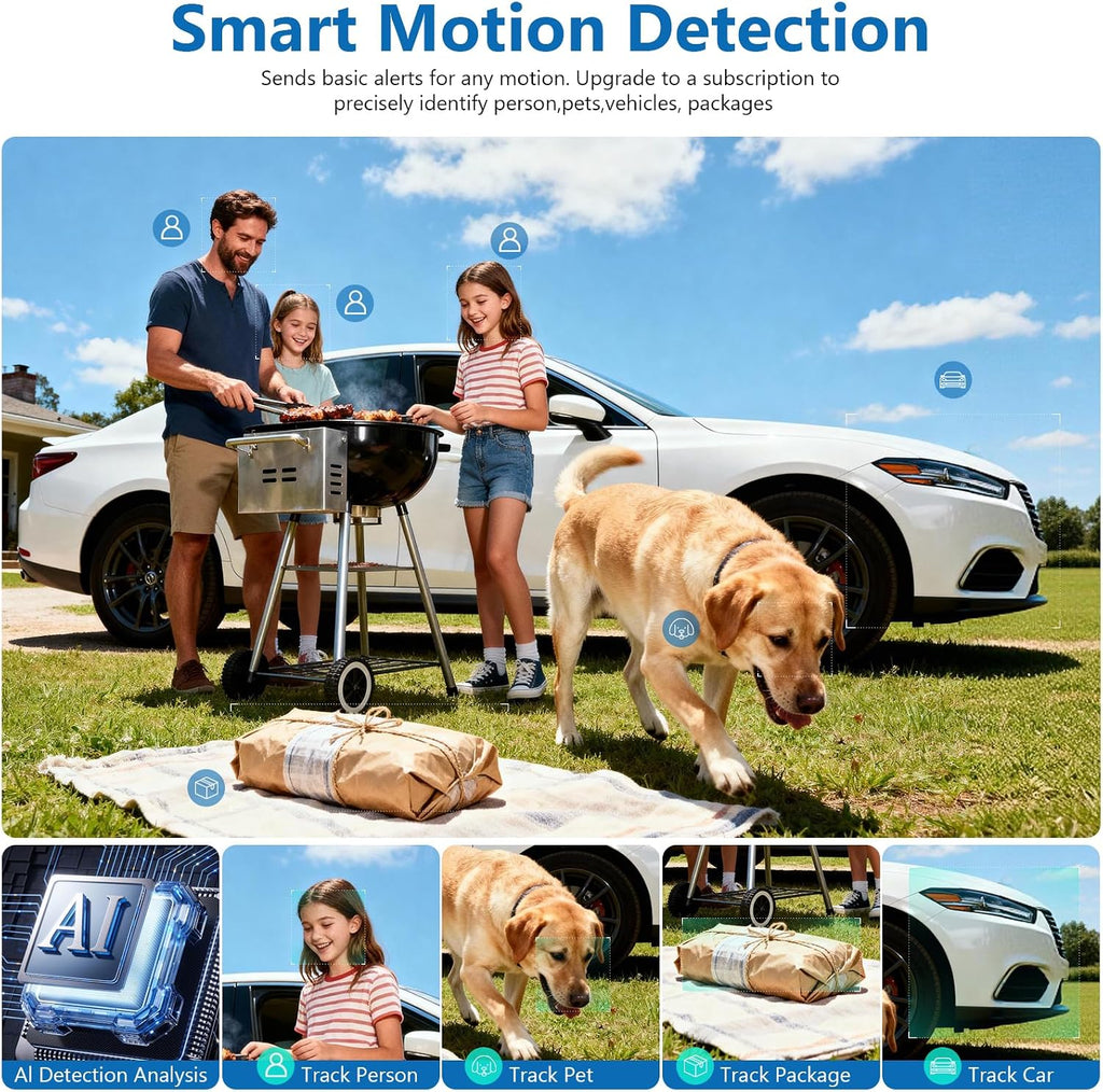 2K FHD Security Camera Wireless Outdoor Cameras for Home Security,AI Human Detection,Instant Alert,Color Night Vision,SD/Cloud Storage,Solar/Battery Powered,2.4G WIFI Only,Spotlight,Siren Alarm,4 Pack