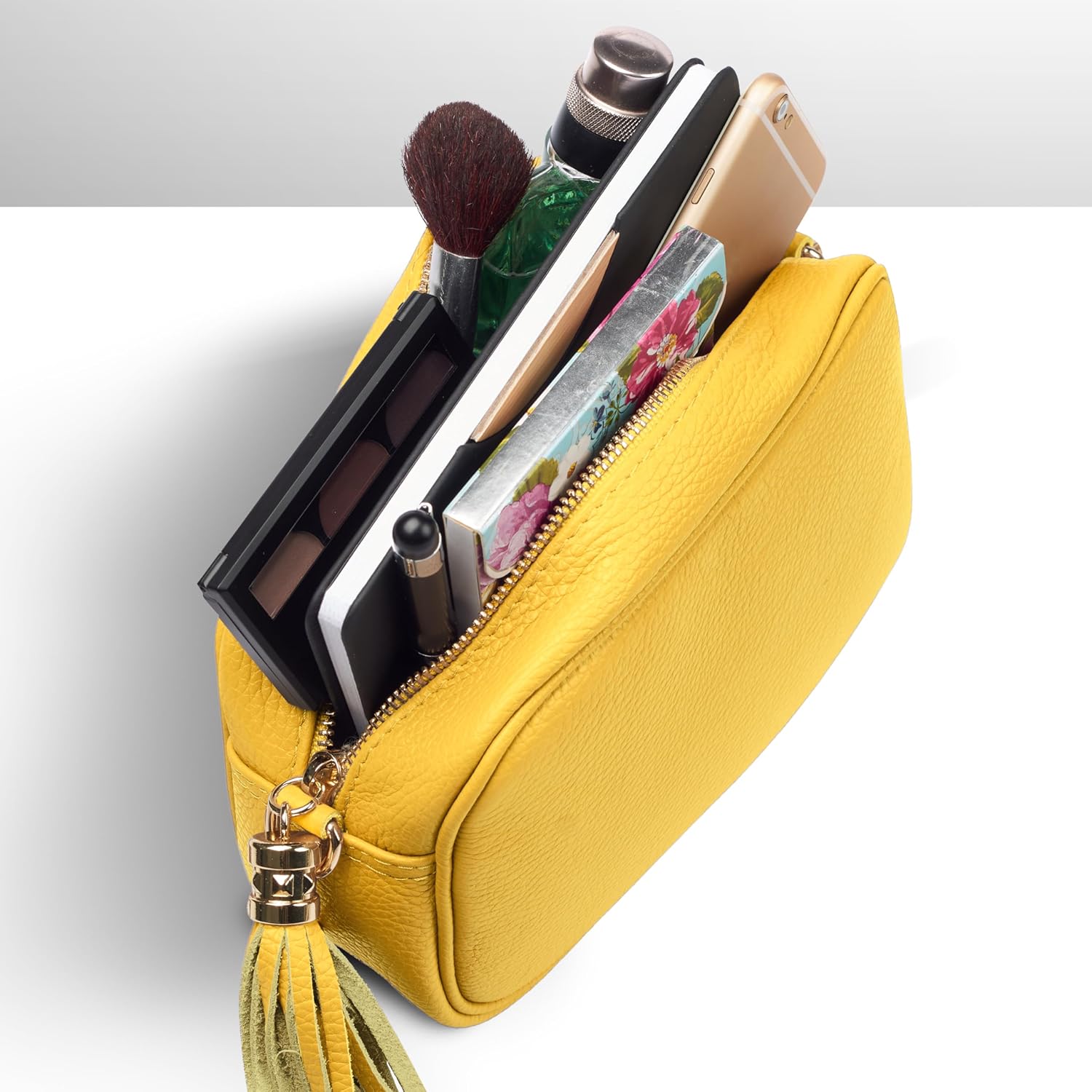 Italian Calf Leather Crossbody Bag for Women with Tassel Zipper | Small Camera Purse Shoulder Handbag Pocketbook
