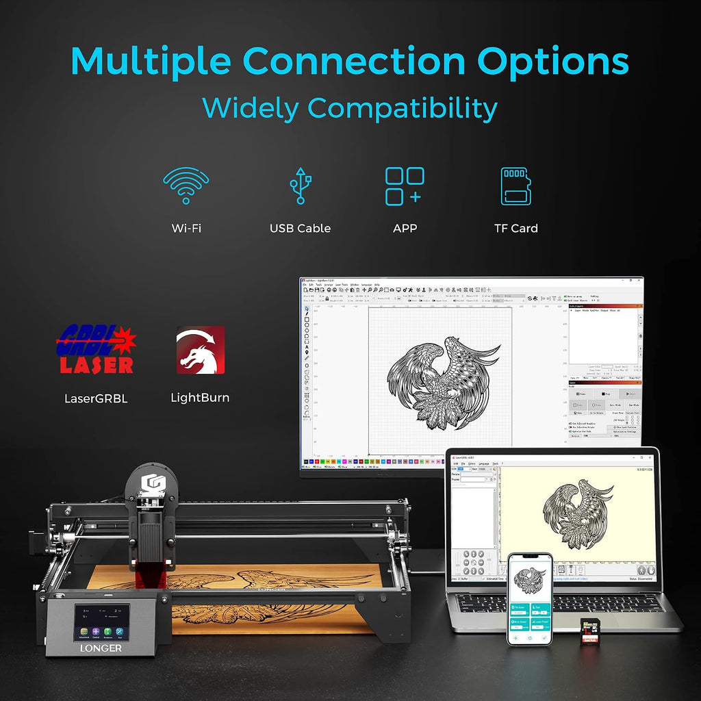 LONGER RAY5 Laser Engraver, Fully Upgraded with 10W Output, a 3.5-inch Color Touchscreen, and app-Based Offline Control; Ideal for Engraving Metal, Glass, and Wood. Working Area: 400×400 mm.