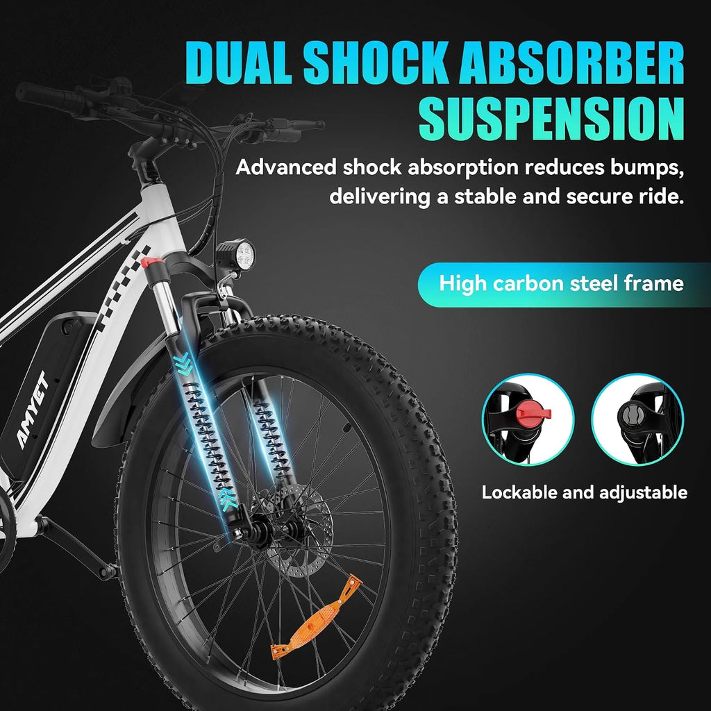 AMYET EB26 Electric Bike for Adults Peak 1500W Electric Bicycle 48V 15AH (720WH) Battery Electric Bike 26' Fat Tire Mountain 28mph 7 Speed Gears Ebike with UL 2849 Certified