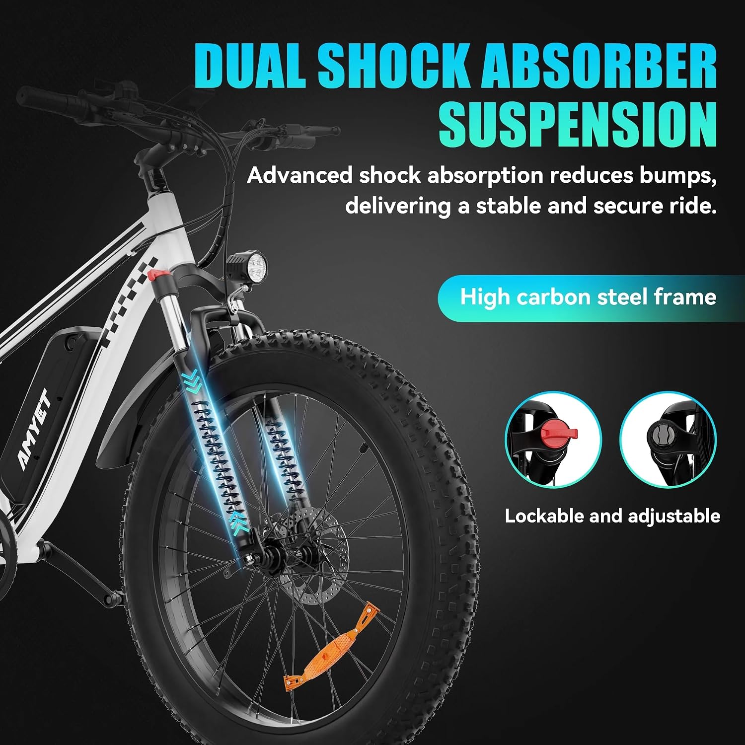 AMYET EB26 Electric Bike for Adults Peak 1500W Electric Bicycle 48V 15AH (720WH) Battery Electric Bike 26' Fat Tire Mountain 28mph 7 Speed Gears Ebike with UL 2849 Certified