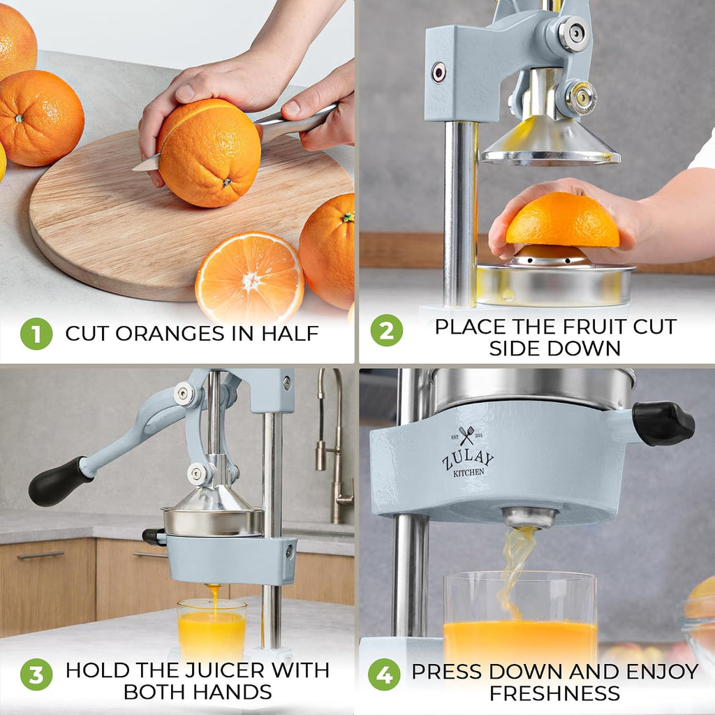 Zulay Kitchen Cast Iron Juicer - Heavy Duty Manual Juicer with Detachable Strainers for Easy Cleaning, Orange Juice Press for Citrus Fruits, Perfect for Bartenders, Juice Lovers & Health Enthusiasts