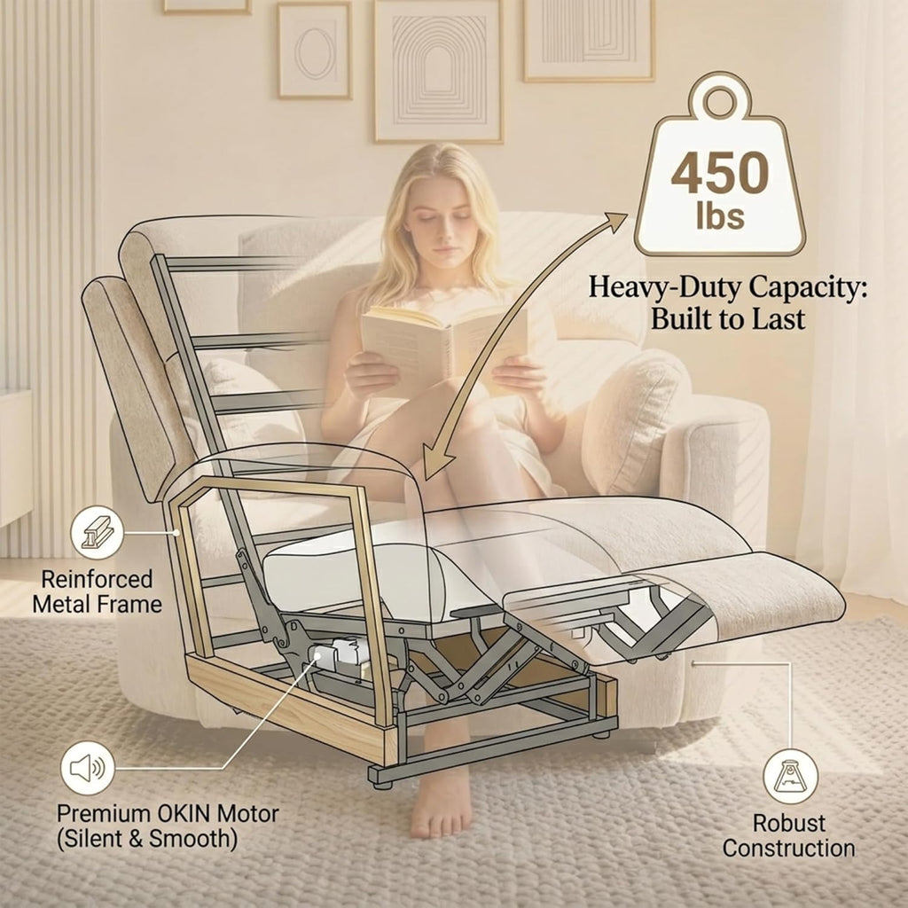 450lbs Oversized Power Recliner Chair for Big and Tall Adults, 52' Extra Wide Electric Recliner with USB & Type-C Ports, Chenille Fabric Single Sofa Chair for Living Room & Bedroom, Beige