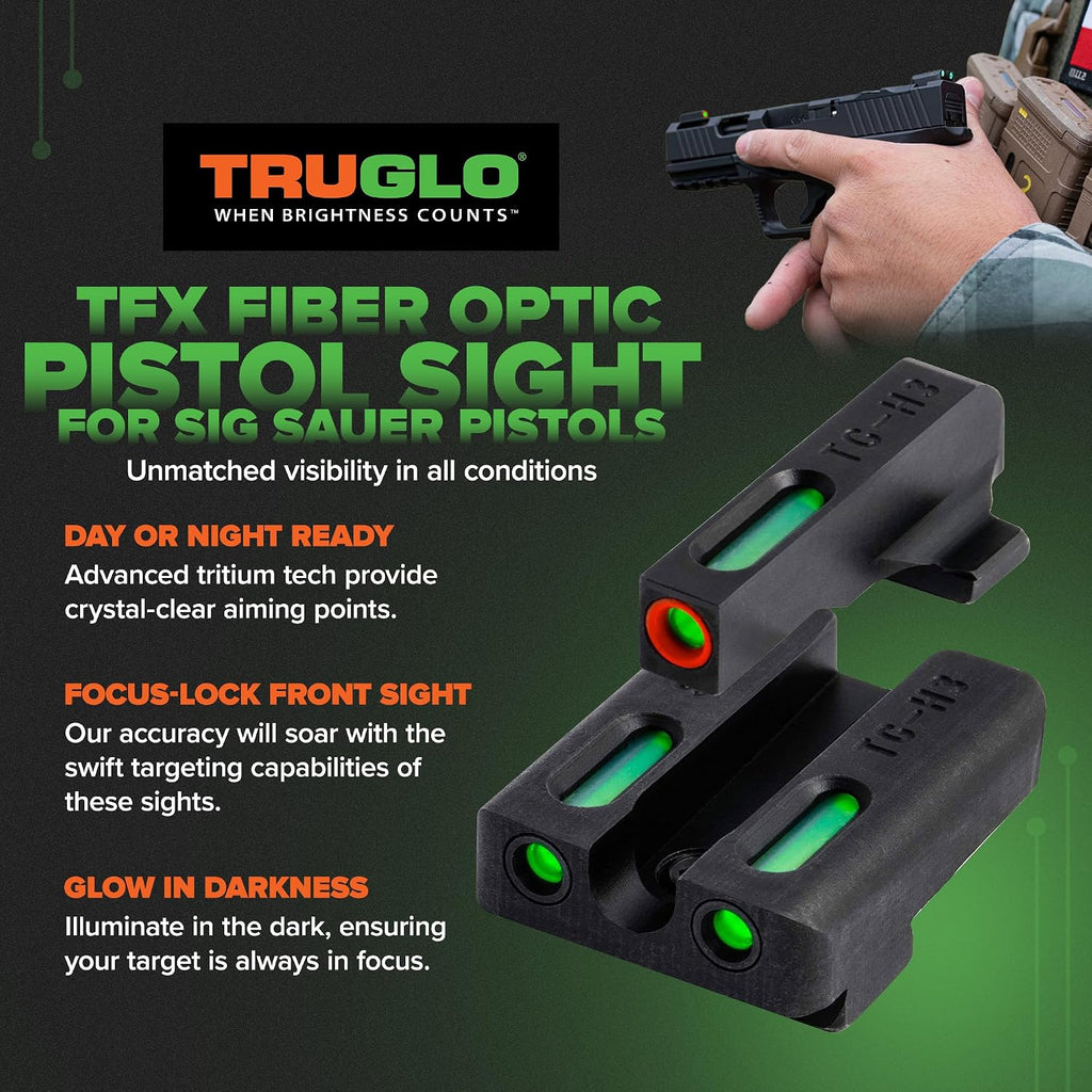 Truglo TFX PRO Handgun Sight, Glowing Shock Proof Tritium and Fiber Optic Night Sight for Handguns, Compact, Durable, and Snag Free Sight