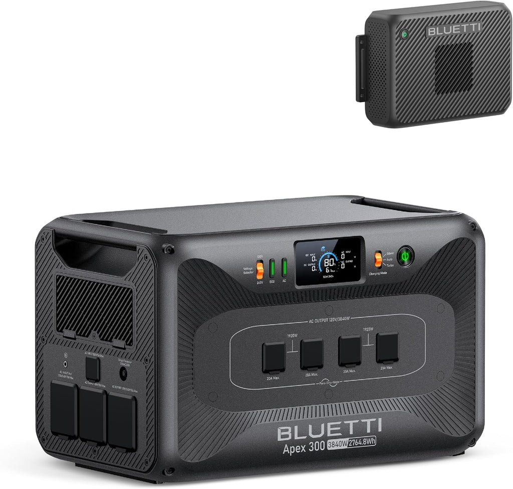 BLUETTI Solar Generator Apex 300 & Charger 2 (Ship Separately), 2764.8Wh LFP Battery Backup with 6 3840W AC Outlets (7680W Surge), 1200W Alternator Charger, 2.8 H Car Fast Charge, Ideal for Road Trips