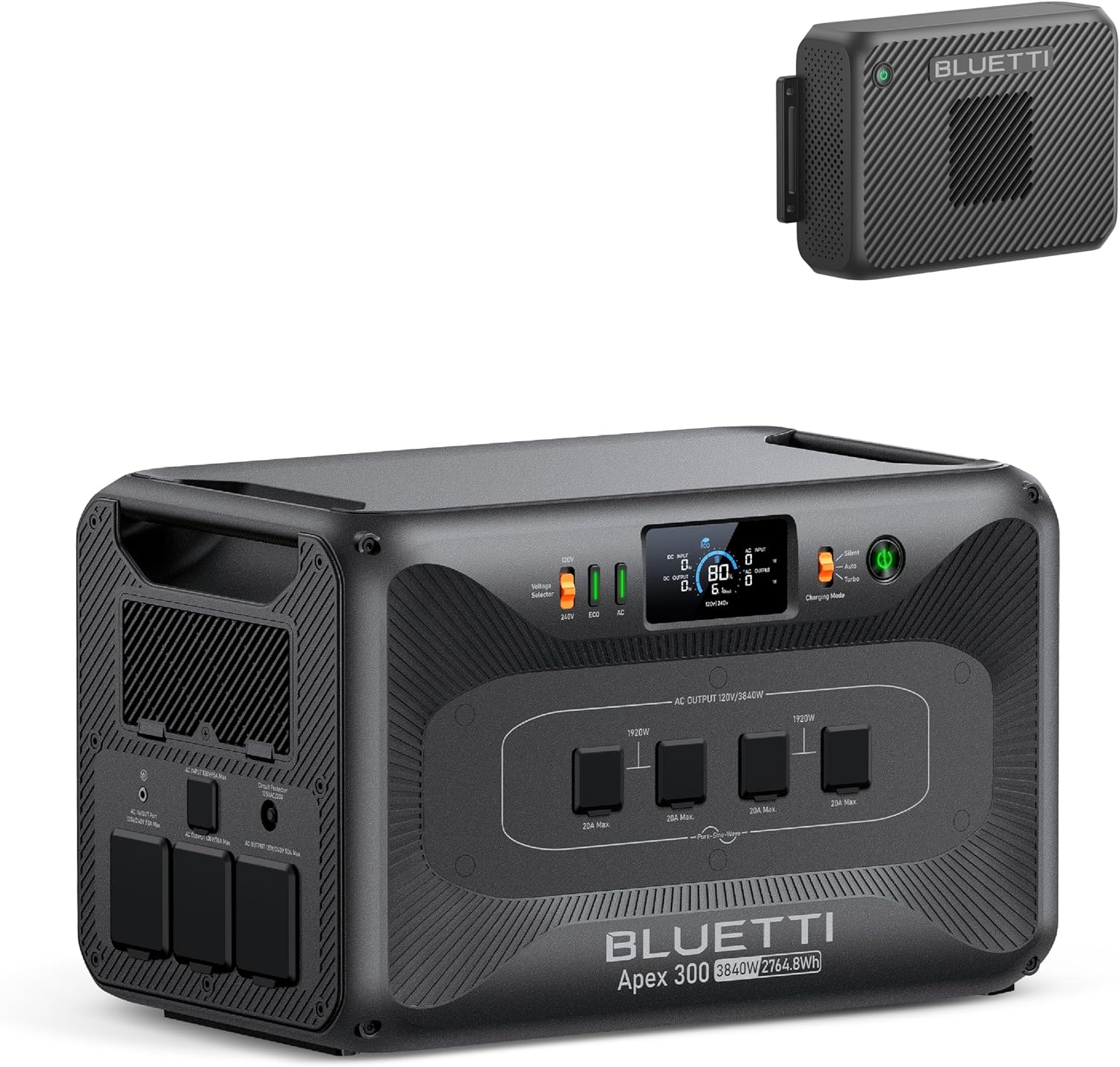 BLUETTI Solar Generator Apex 300 & Charger 2 (Ship Separately), 2764.8Wh LFP Battery Backup with 6 3840W AC Outlets (7680W Surge), 1200W Alternator Charger, 2.8 H Car Fast Charge, Ideal for Road Trips