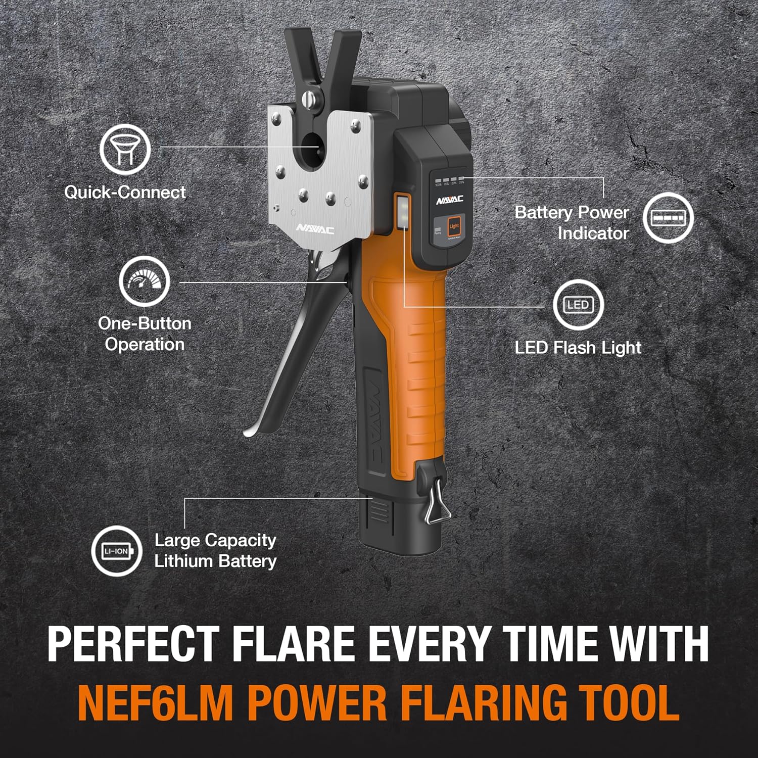 NAVAC NEF6LM BreakFree Power Flaring Tool - Flare Tool for Copper Pipe - 3/4' Max OD - Included Dies and Flare Gauge - Rechargeable Lithium Battery - Quick Charge