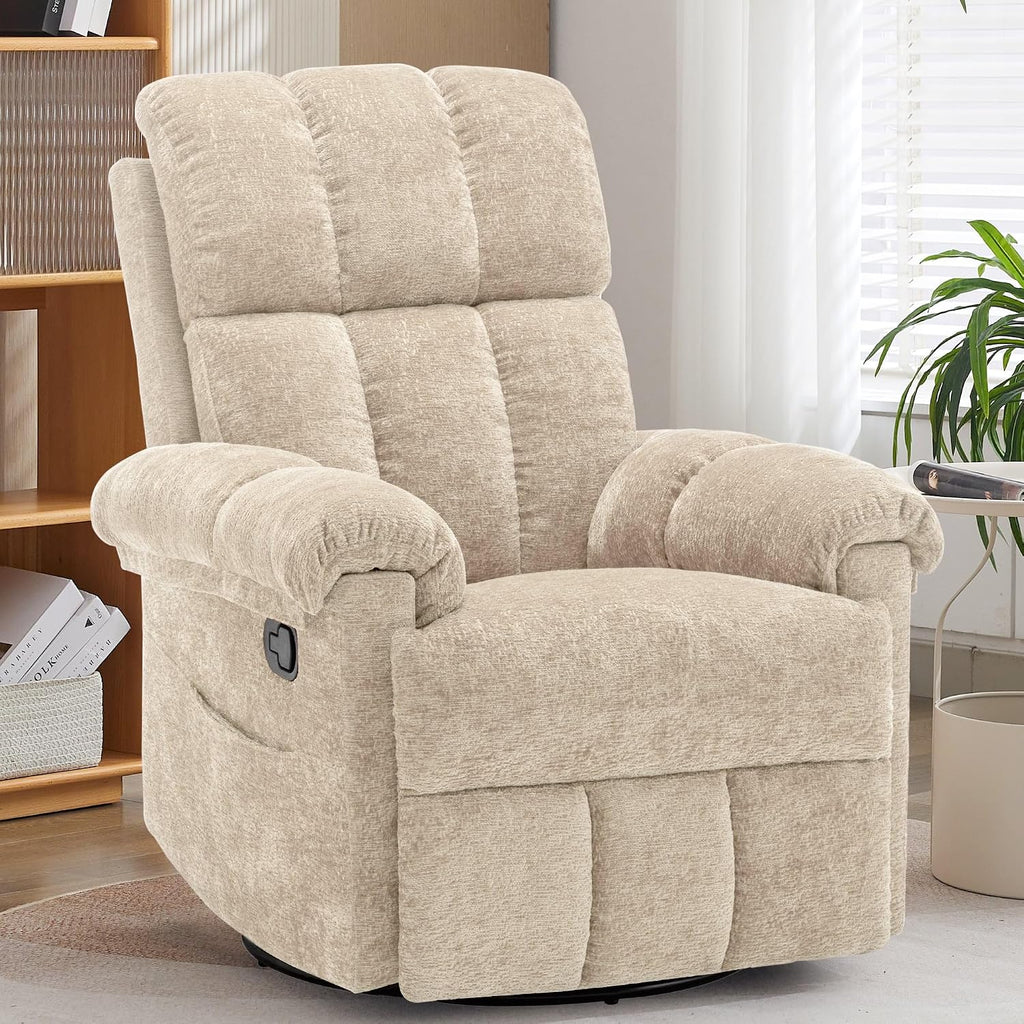 Korser Recliner Chair, Small Rocker Recliner Chair for Adults, Swivel Recliners for Small Spaces, Manual Recliner, Upholstered Nursery Rocking Chair for Living Room, Chenille, Khaki