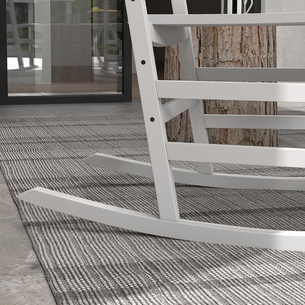 Outsunny Outdoor Rocking Chair Set of 2 with Side Table, Patio Wooden Rocking Chair with Smooth Armrests, High Back for Garden, Balcony, Porch, Supports Up to 352 lbs, White