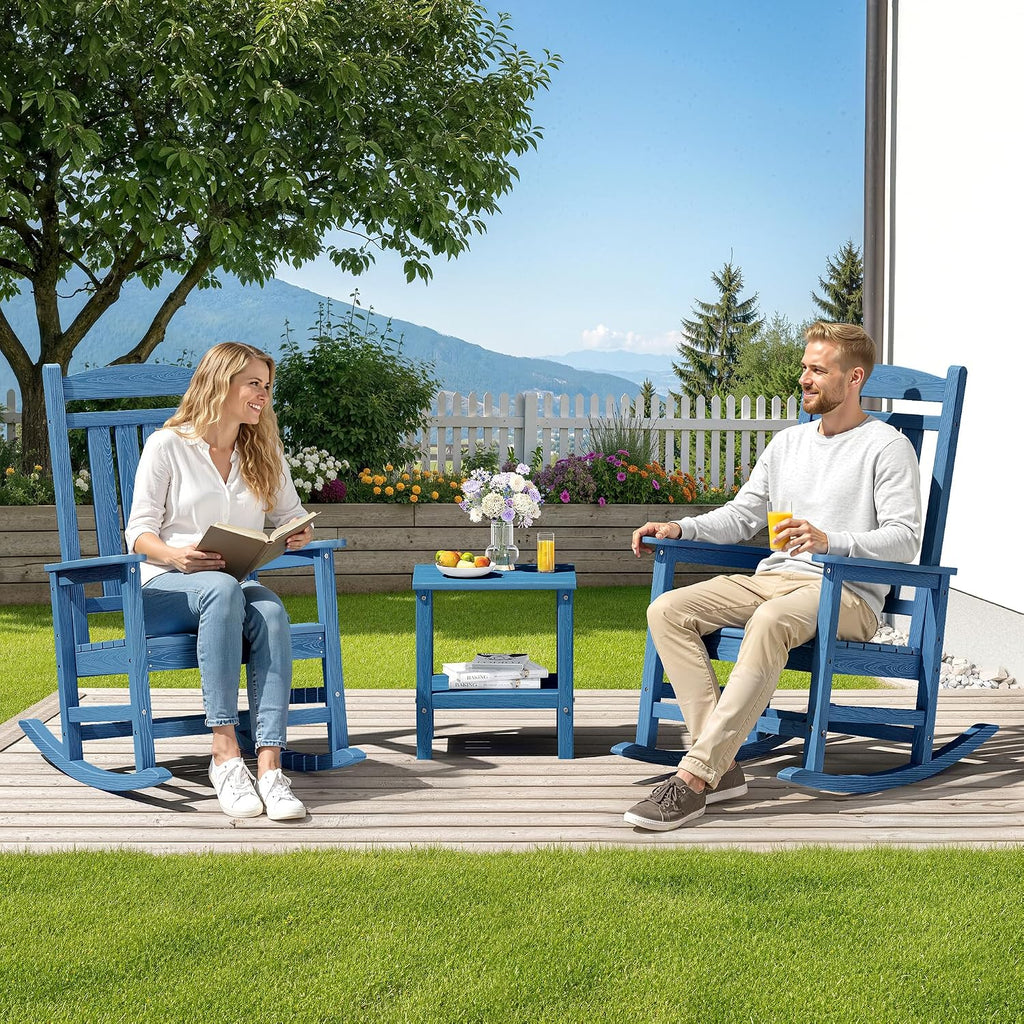 SERWALL Oversized Rocking Chairs Set of 2, HDPE Outdoor Rocking Chair, All-Weather Porch Rockers for Patio, Blue