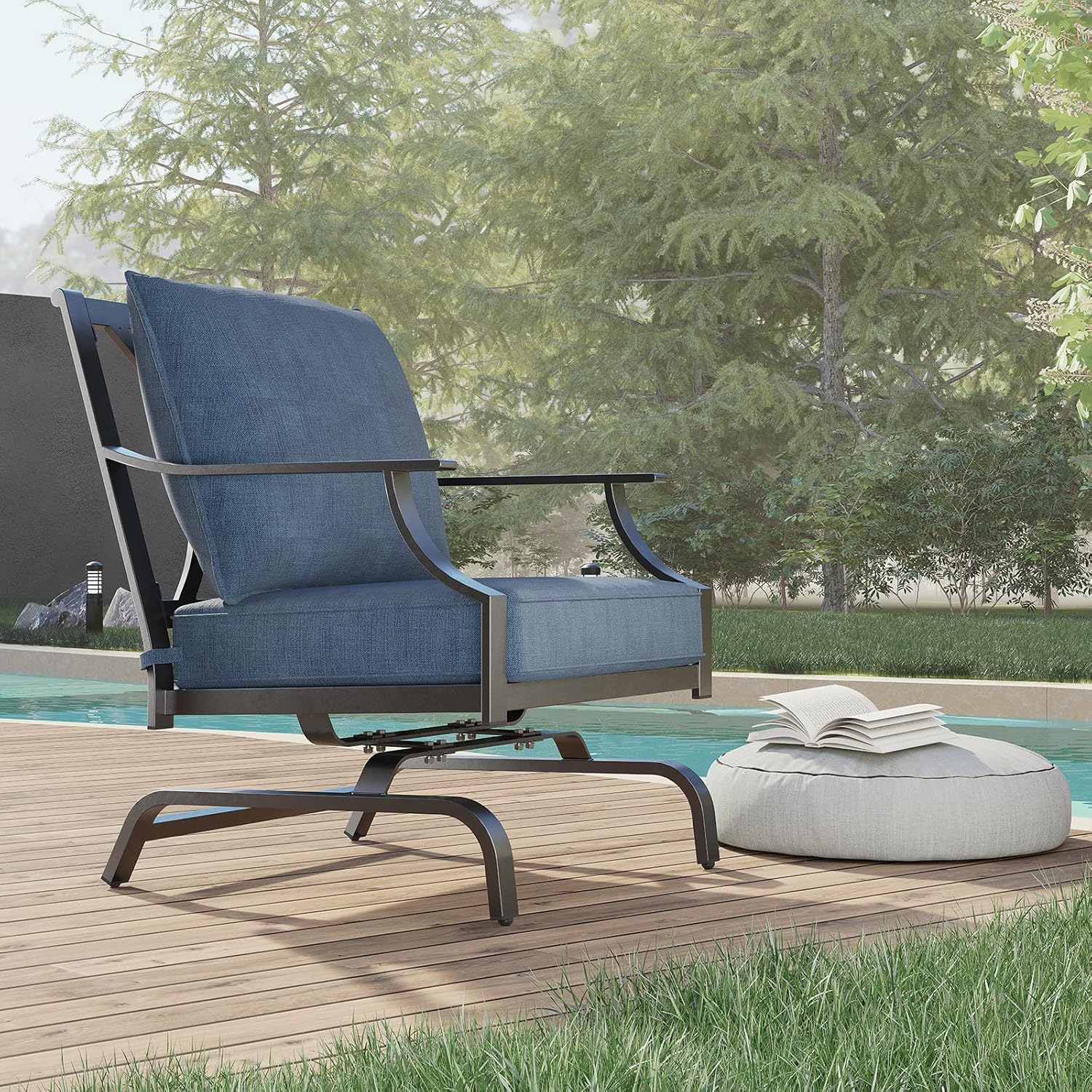 Grand patio Outdoor Chairs,Outdoor Rocking Chairs Motion Chairs Set of 2,Patio Seating Chairs with Olefin Cushions,Peacock Blue