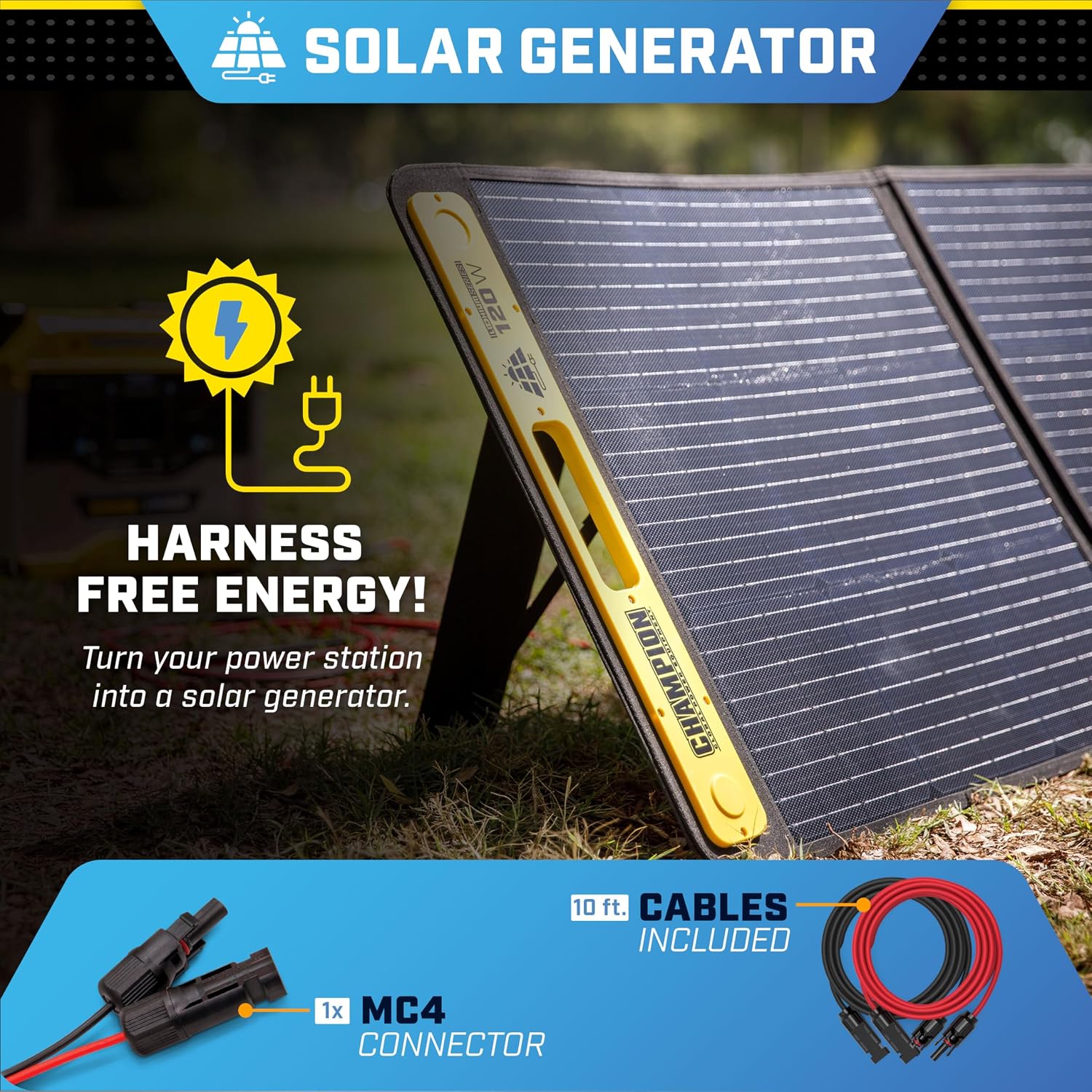 Champion Power Equipment 201246 120-Watt Portable Foldable Solar Panels with Extension Cable and Kickstand
