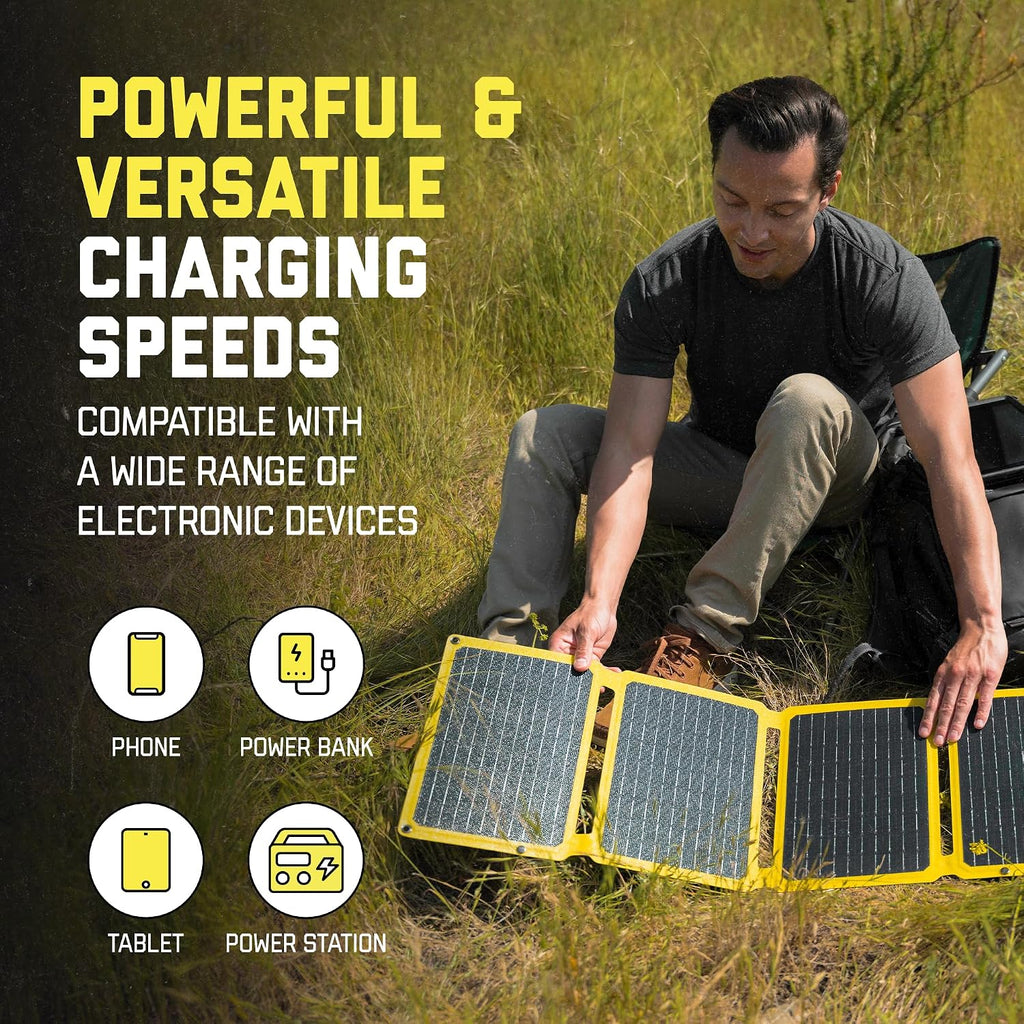 SunJack – 40 Watt Foldable Solar Panel, ETFE Waterproof Portable Solar Panel with Kickstands, USB-C PD30W, USB-A QC3.0, DC Output, Solar Panels for Camping, Hiking, Emergency Power