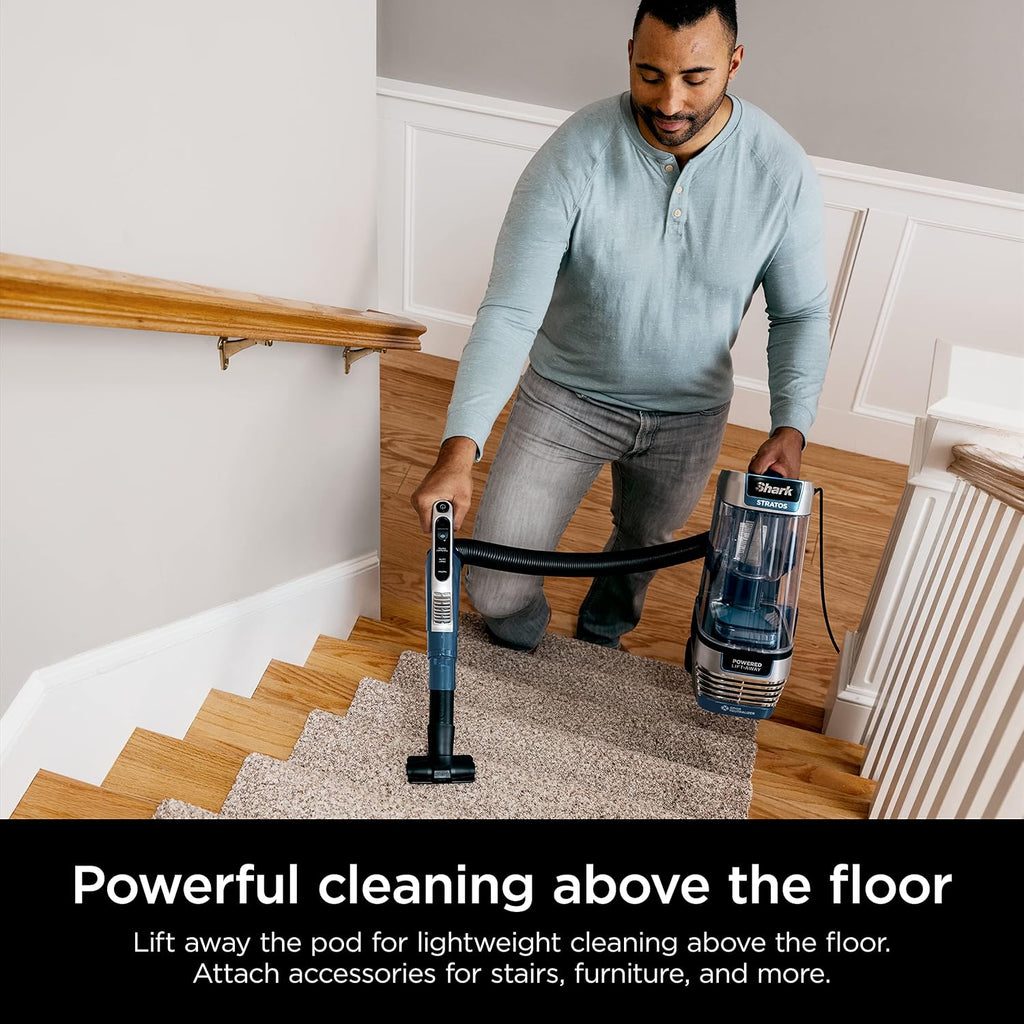 Shark AZ3002 Stratos Upright Vacuum with DuoClean PowerFins, HairPro, Powered Lift-Away, Self-Cleaning Brushroll, & Odor Neutralizer Technology, Navy (Renewed)