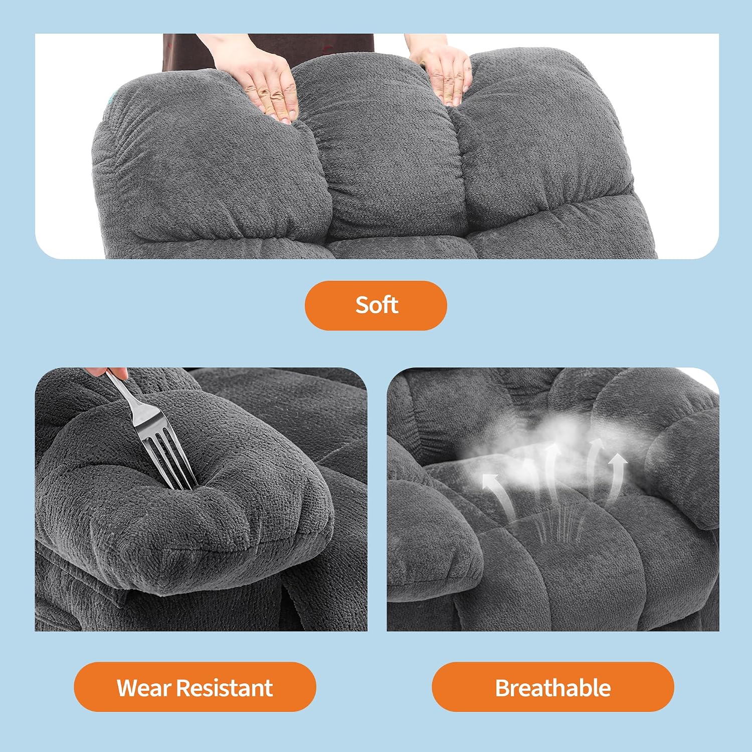 Garvee Manual Recliner Chair,Ergonomic Overstuffed Breathable Fabric Reclining Chair with Side Pockets,q235 Steel Frame Lazy Boy Recliner Single Sofa for Living Room Bedroom
